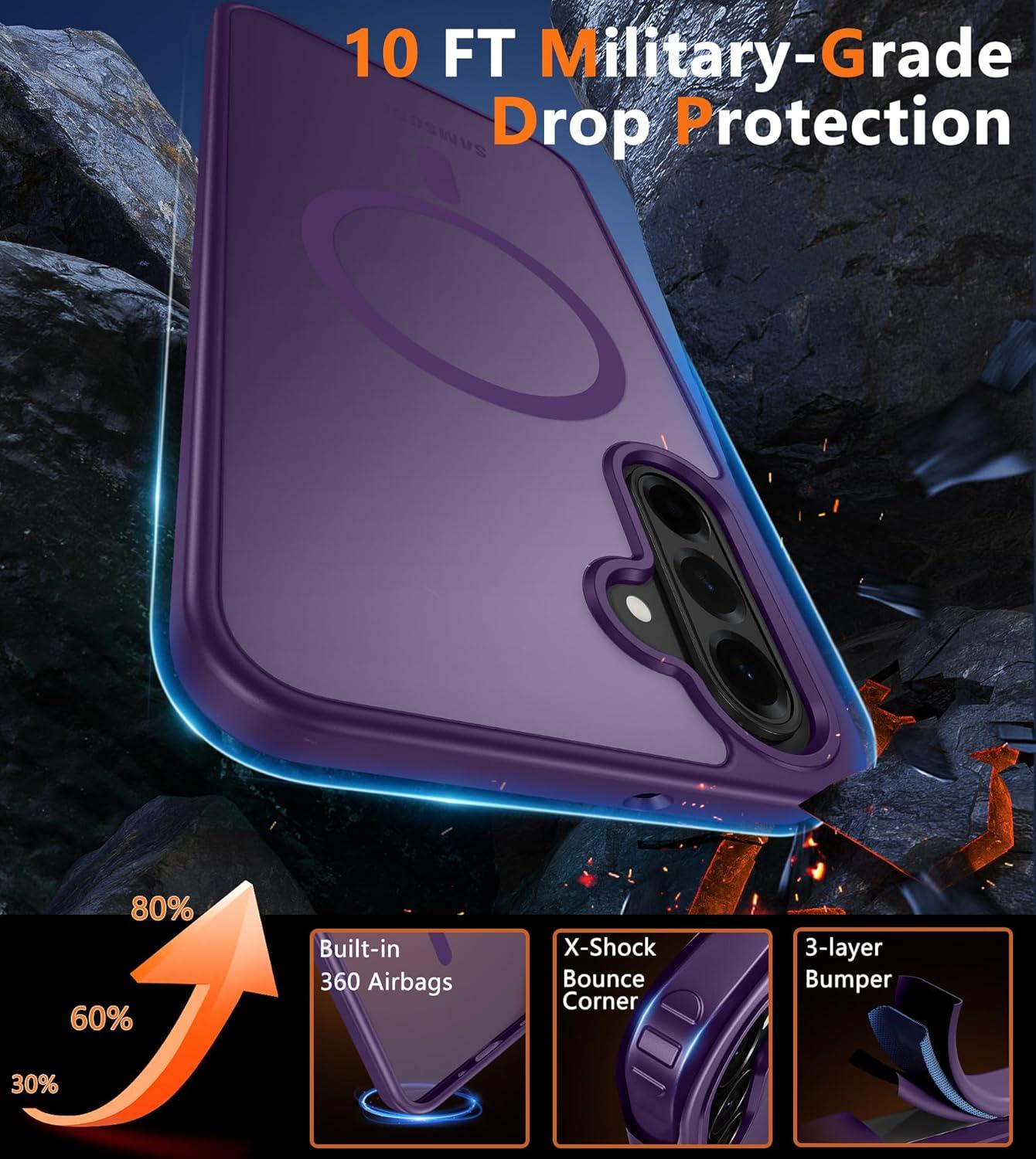 imageFNTCASE for Google Pixel 10a Case Compatible with Magsafe Translucent Matte Cases with Screen Protector Military Grade Shockproof Protective Magnetic Phone Cover for Pixel 10A BlackPurple
