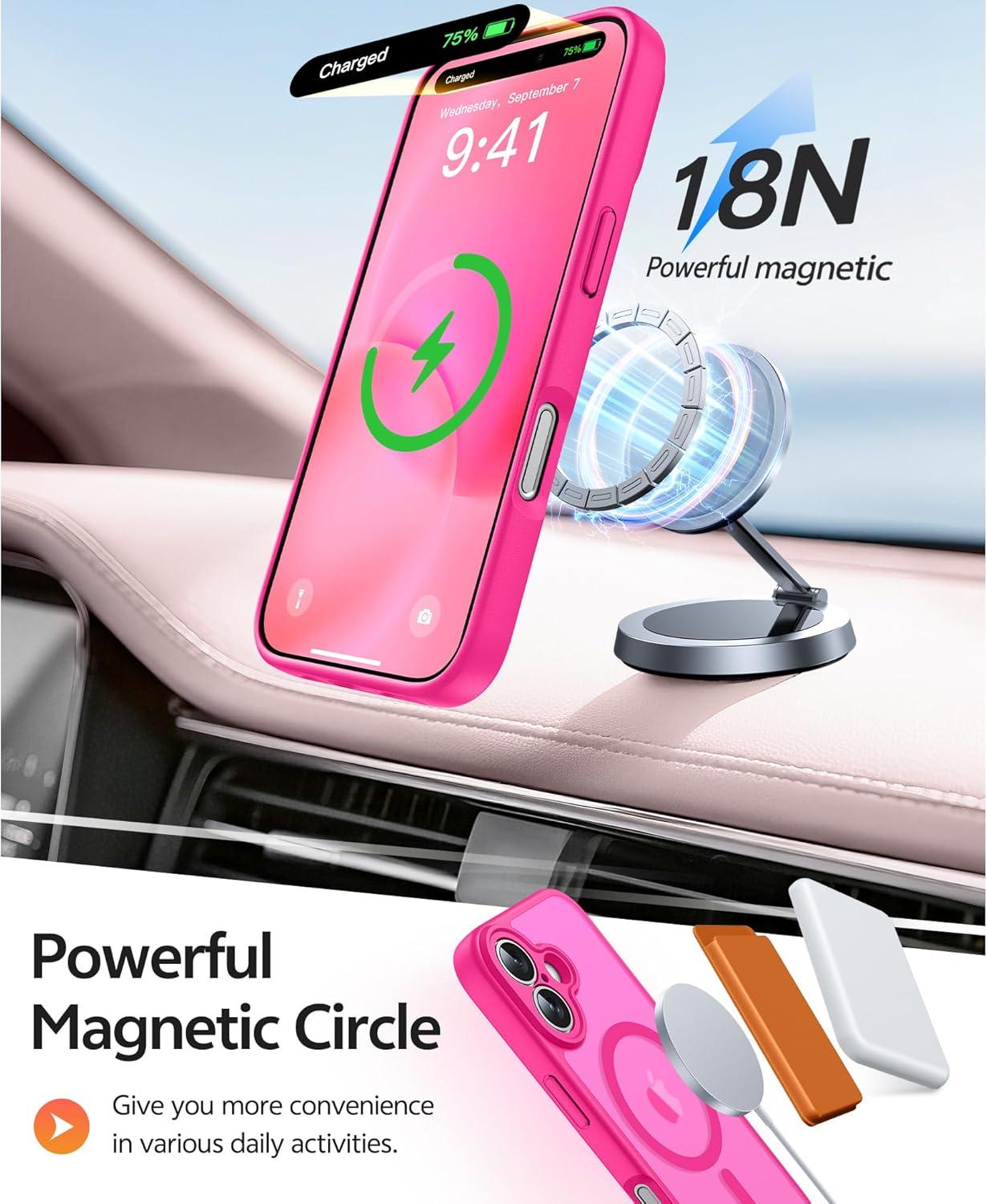 imageFNTCASE for Google Pixel 10a Case Compatible with Magsafe Translucent Matte Cases with Screen Protector Military Grade Shockproof Protective Magnetic Phone Cover for Pixel 10A BlackHot Pink