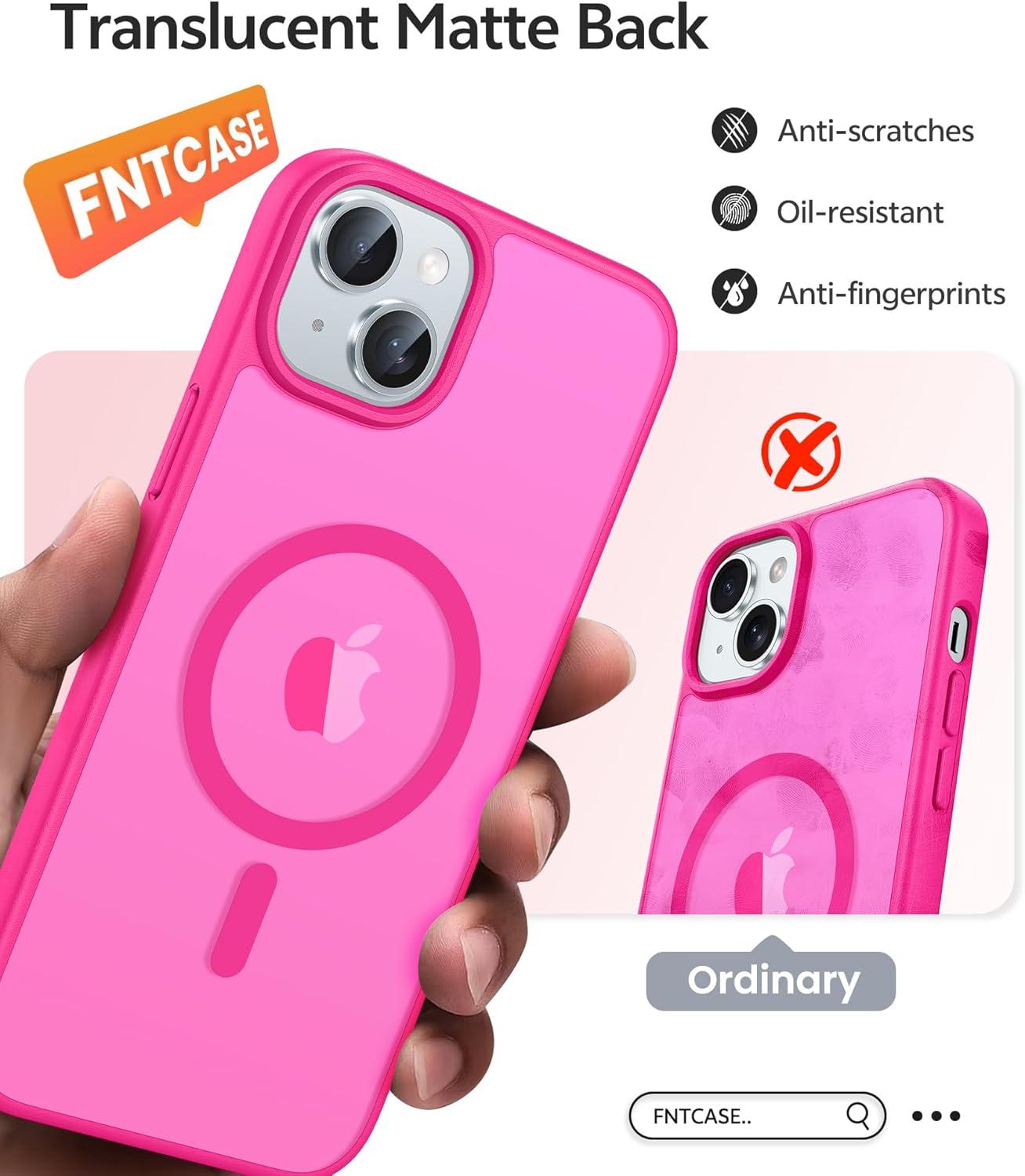imageFNTCASE for Google Pixel 10a Case Compatible with Magsafe Translucent Matte Cases with Screen Protector Military Grade Shockproof Protective Magnetic Phone Cover for Pixel 10A BlackHot Pink