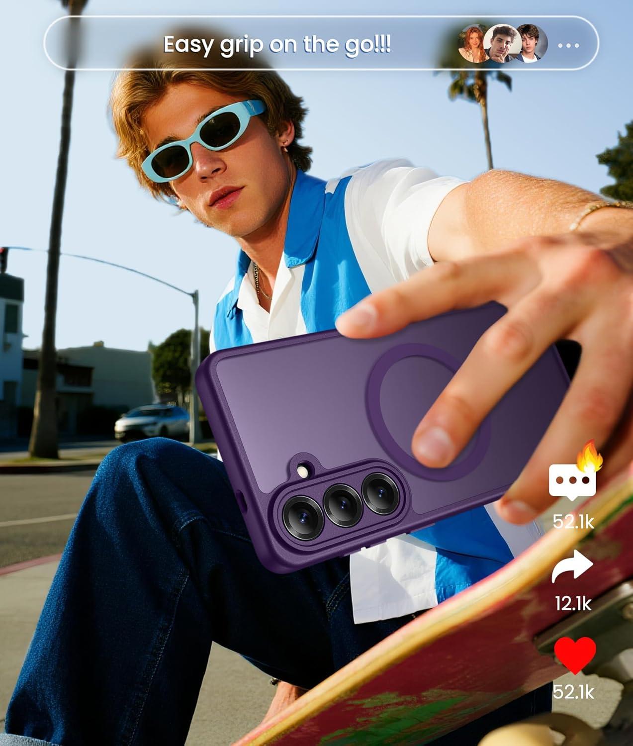 imageFNTCASE for Google Pixel 10a Case Compatible with Magsafe Translucent Matte Cases with Screen Protector Military Grade Shockproof Protective Magnetic Phone Cover for Pixel 10A BlackPurple