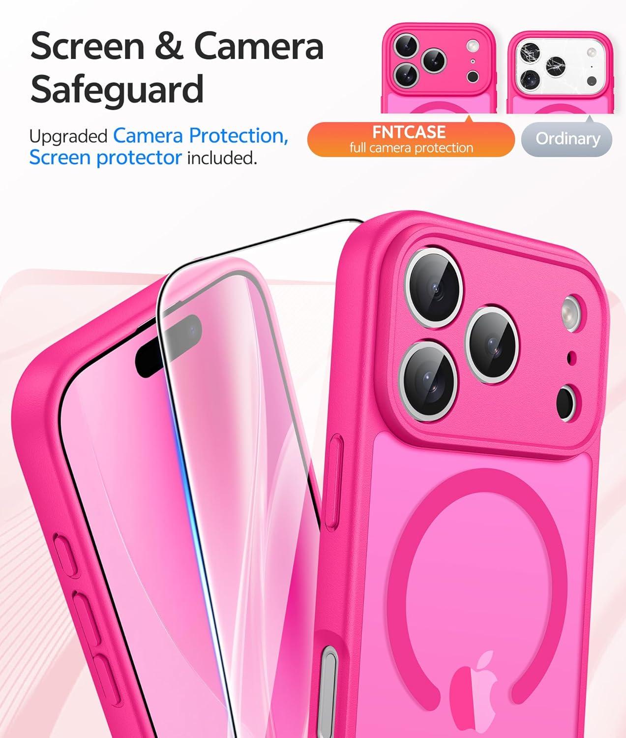 imageFNTCASE for Google Pixel 10a Case Compatible with Magsafe Translucent Matte Cases with Screen Protector Military Grade Shockproof Protective Magnetic Phone Cover for Pixel 10A BlackHot Pink