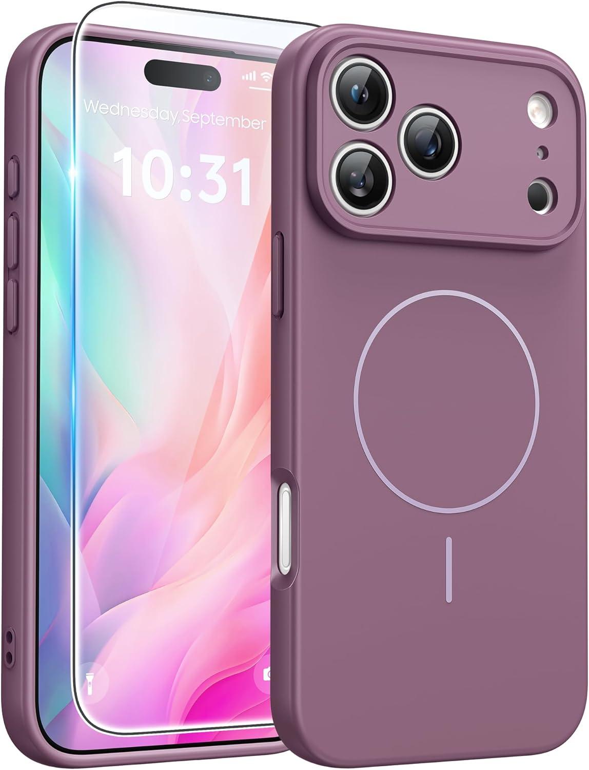 imageFNTCASE for Google Pixel 10a Case Compatible with Magsafe Translucent Matte Cases with Screen Protector Military Grade Shockproof Protective Magnetic Phone Cover for Pixel 10A BlackFull Purple