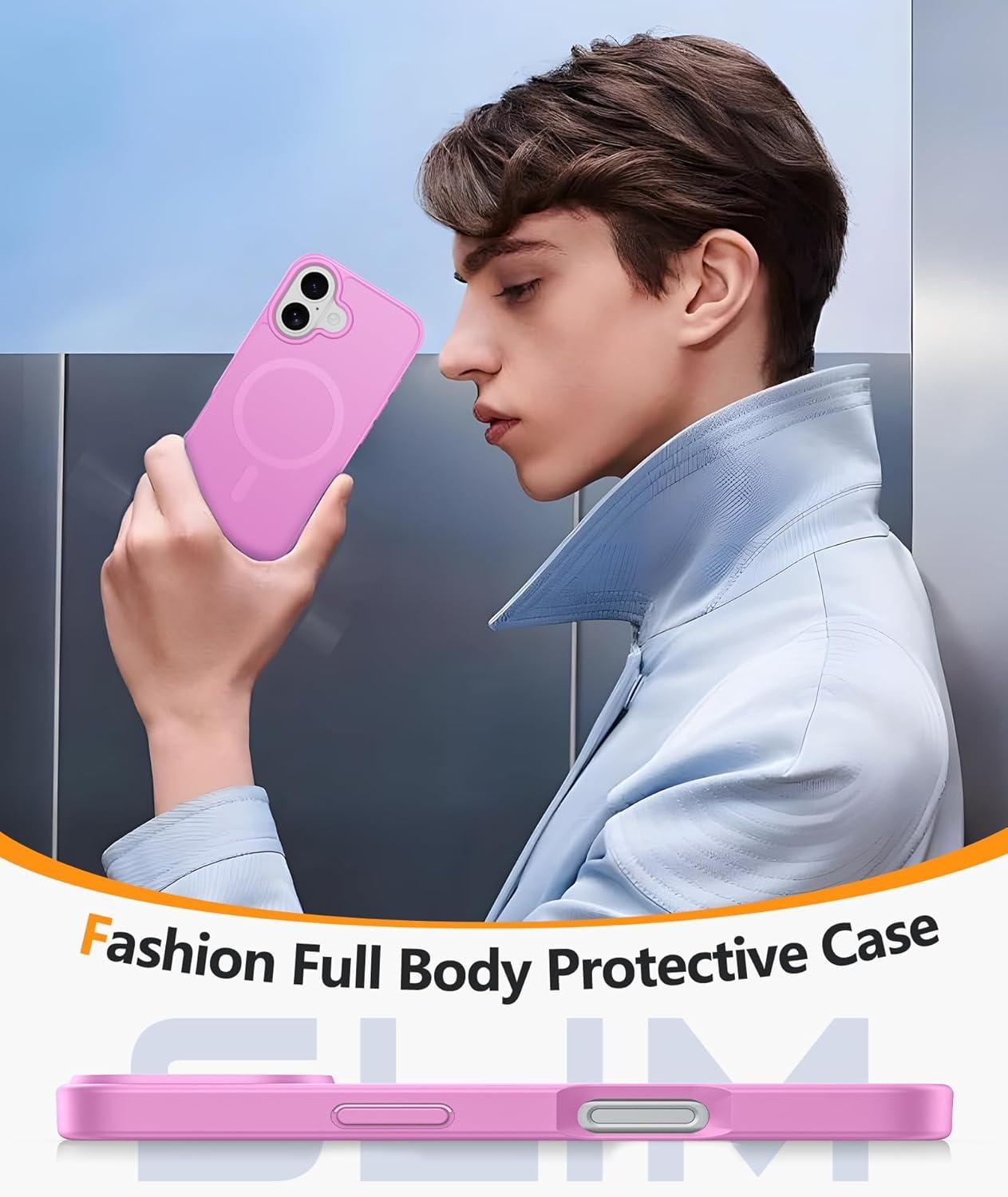 imageFNTCASE for Google Pixel 10a Case Compatible with Magsafe Translucent Matte Cases with Screen Protector Military Grade Shockproof Protective Magnetic Phone Cover for Pixel 10A BlackFull Pink