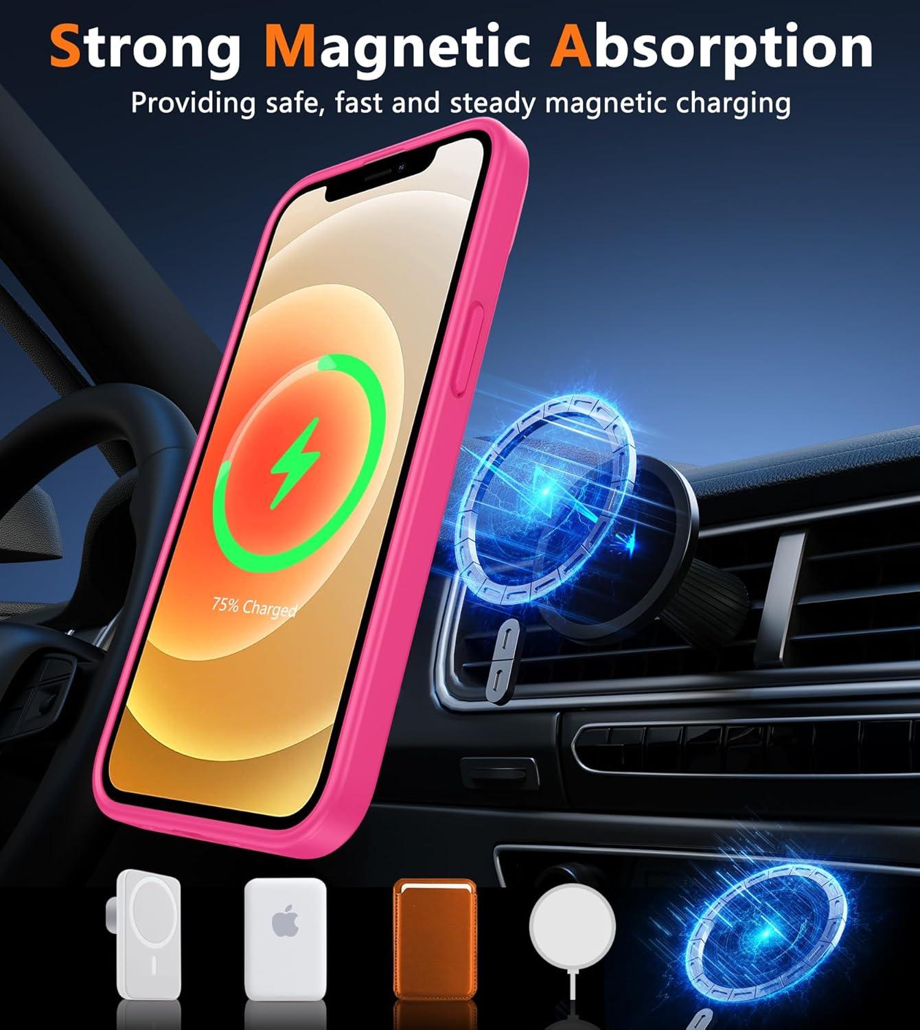 imageFNTCASE for Google Pixel 10a Case Compatible with Magsafe Translucent Matte Cases with Screen Protector Military Grade Shockproof Protective Magnetic Phone Cover for Pixel 10A BlackHot Pink