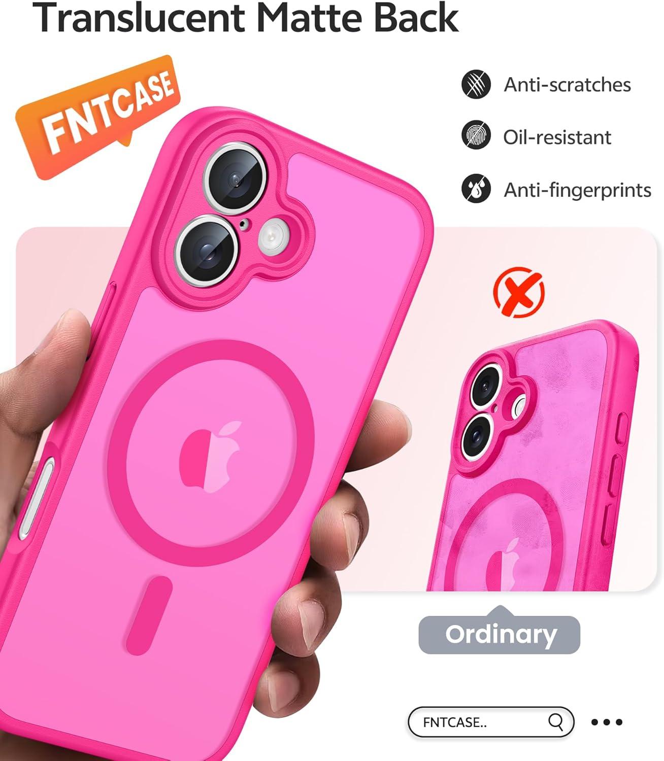 imageFNTCASE for Google Pixel 10a Case Compatible with Magsafe Translucent Matte Cases with Screen Protector Military Grade Shockproof Protective Magnetic Phone Cover for Pixel 10A BlackHot Pink