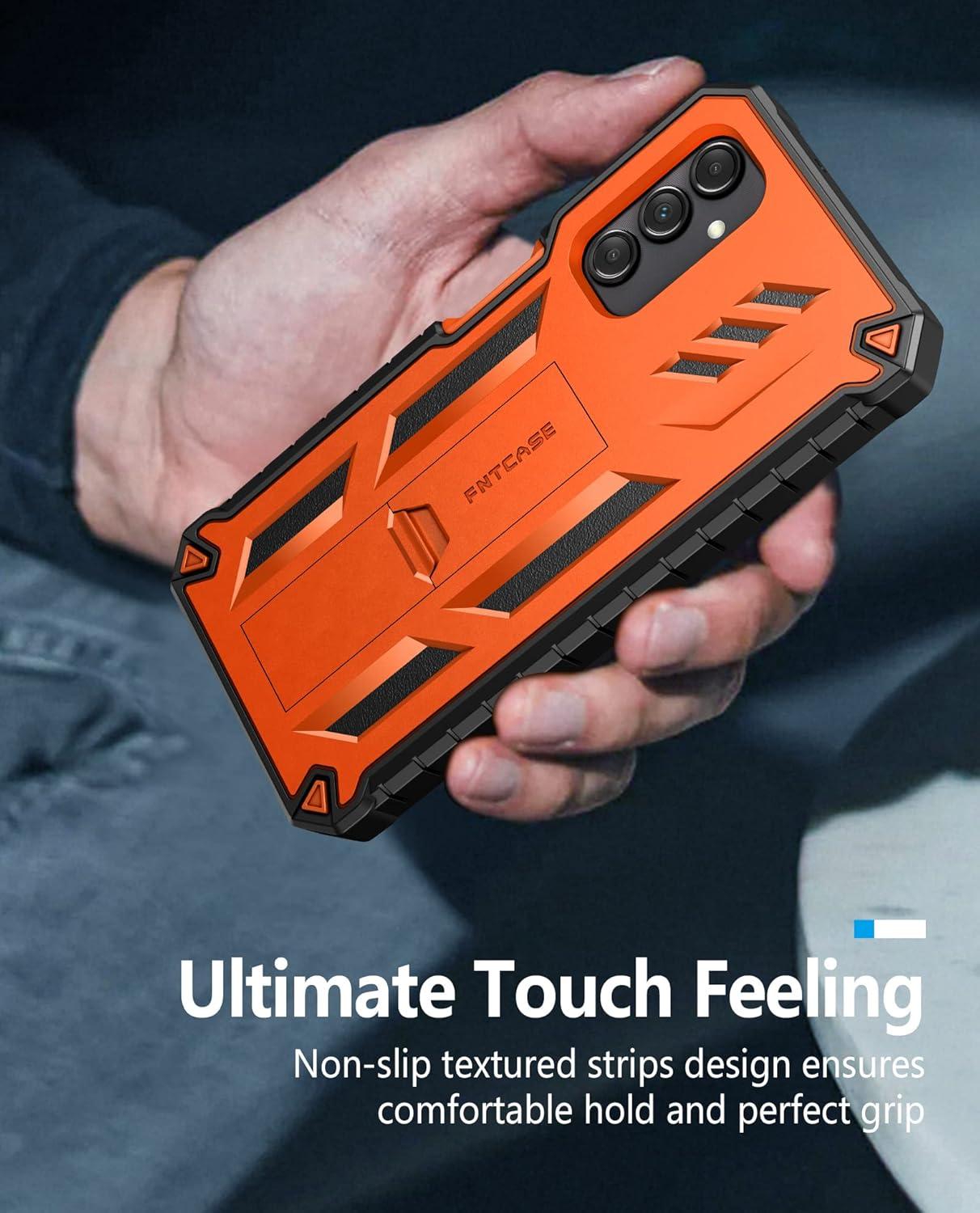 imageFNTCASE for Samsung Galaxy A145G Case DualLayer Protective Textured Shockproof Rugged TPU Cover with Kickstand Military Grade Drop Protection Heavy Duty Cell Phone Protector BlackOrange