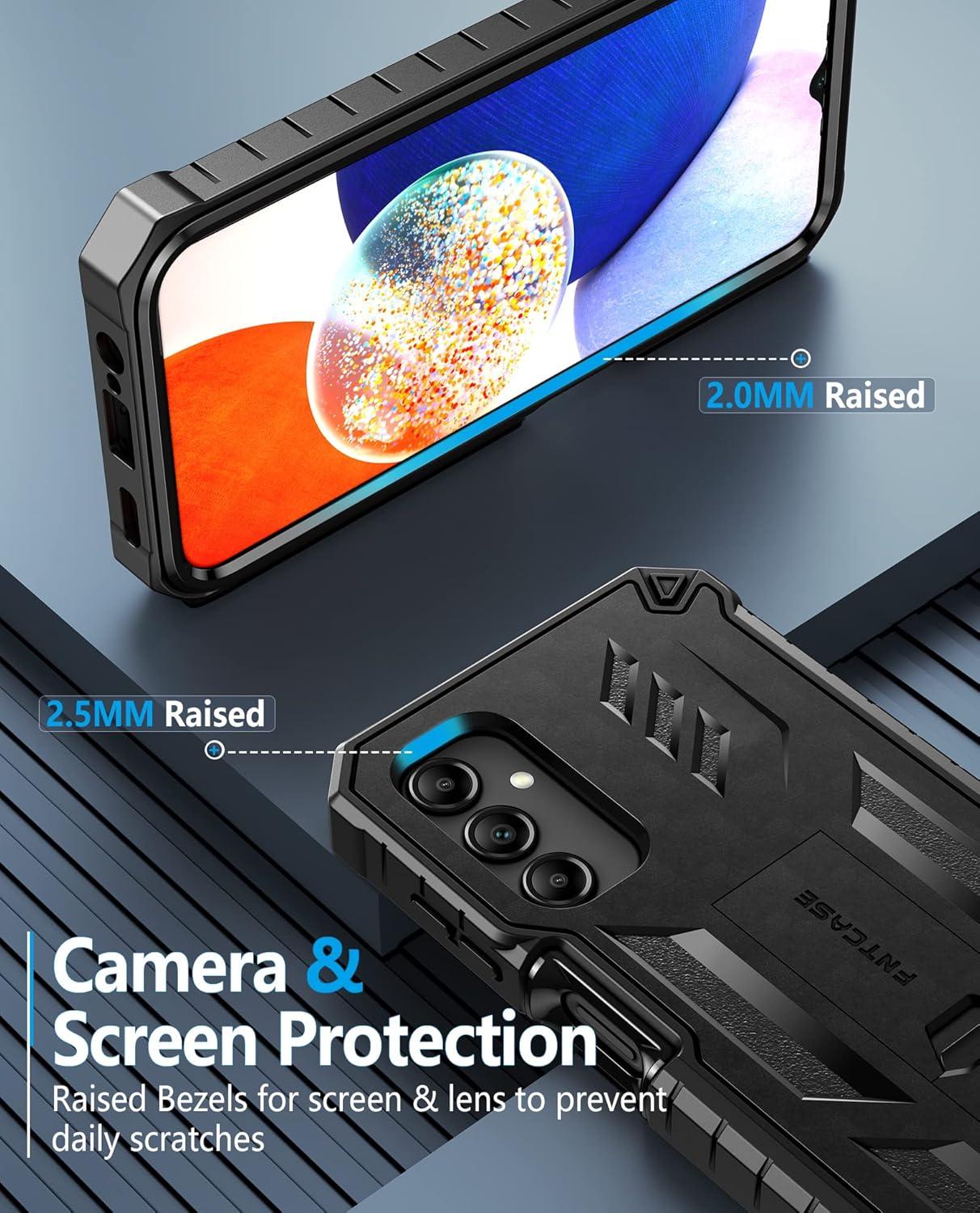 imageFNTCASE for Samsung Galaxy A145G Case DualLayer Protective Textured Shockproof Rugged TPU Cover with Kickstand Military Grade Drop Protection Heavy Duty Cell Phone Protector BlackBlack