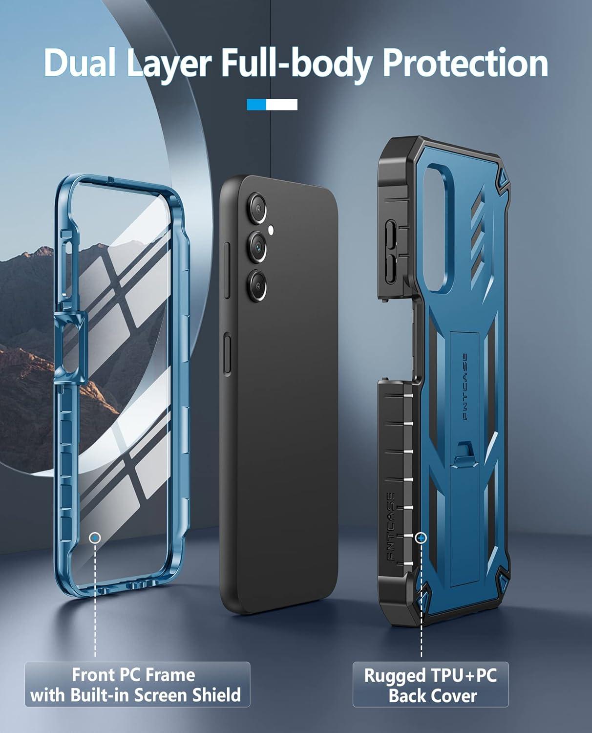 imageFNTCASE for Samsung Galaxy A145G Case DualLayer Protective Textured Shockproof Rugged TPU Cover with Kickstand Military Grade Drop Protection Heavy Duty Cell Phone Protector BlackBlue