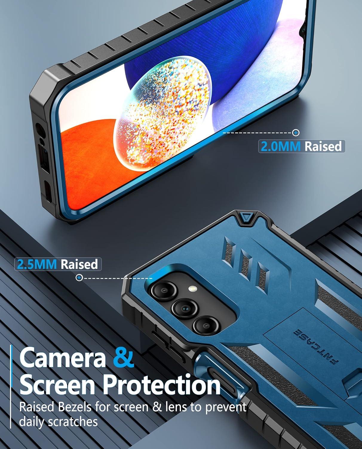 imageFNTCASE for Samsung Galaxy A145G Case DualLayer Protective Textured Shockproof Rugged TPU Cover with Kickstand Military Grade Drop Protection Heavy Duty Cell Phone Protector BlackBlue