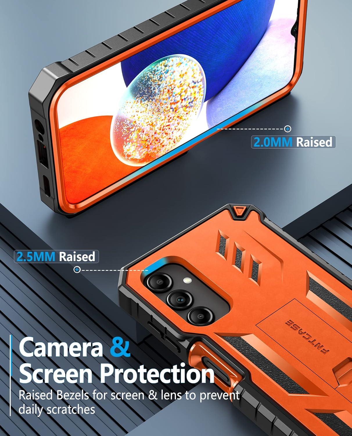 imageFNTCASE for Samsung Galaxy A145G Case DualLayer Protective Textured Shockproof Rugged TPU Cover with Kickstand Military Grade Drop Protection Heavy Duty Cell Phone Protector BlackOrange