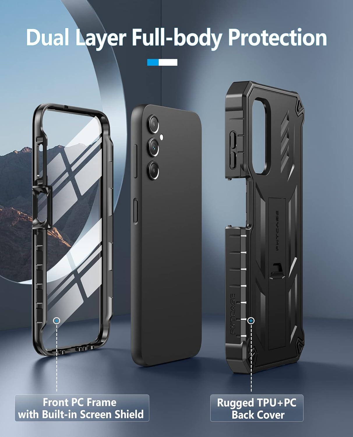 imageFNTCASE for Samsung Galaxy A145G Case DualLayer Protective Textured Shockproof Rugged TPU Cover with Kickstand Military Grade Drop Protection Heavy Duty Cell Phone Protector BlackBlack