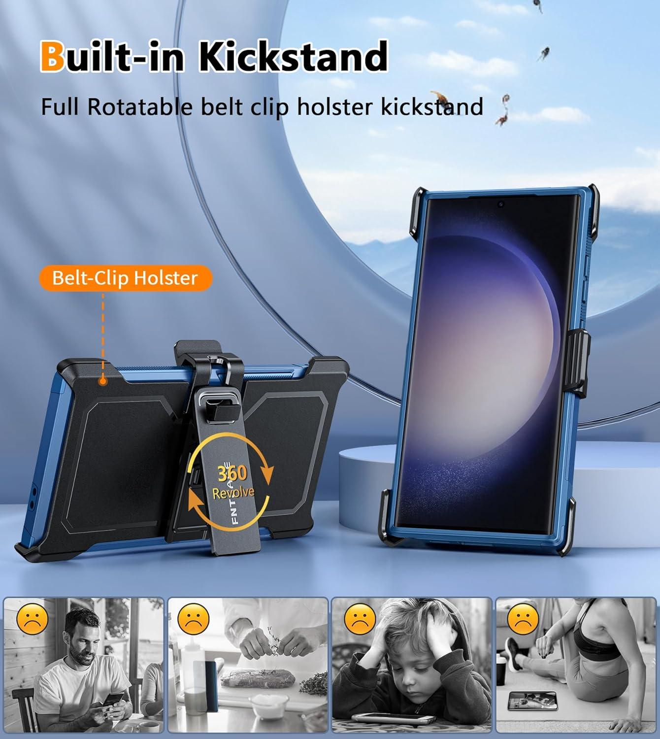 imageFNTCASE for Samsung Galaxy A155G Case Dual Layer Military Grade Drop Protection Cell Phone Cover with BeltClip Holster Shockproof Rugged Durable Heavy Duty Protective Bumper Tough BlackBlue