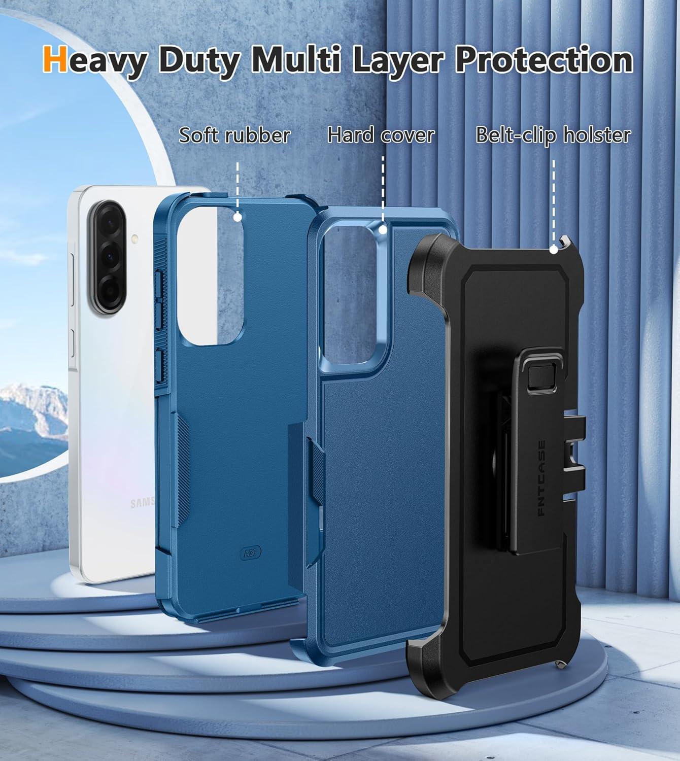 imageFNTCASE for Samsung Galaxy A155G Case Dual Layer Military Grade Drop Protection Cell Phone Cover with BeltClip Holster Shockproof Rugged Durable Heavy Duty Protective Bumper Tough BlackBlue