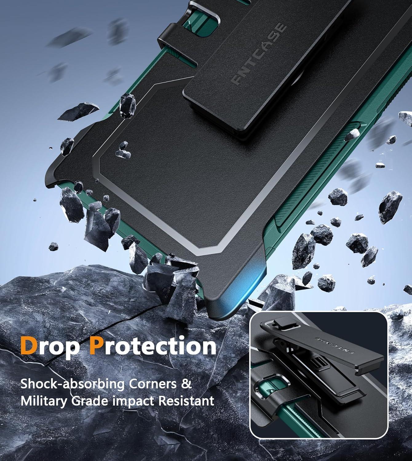 imageFNTCASE for Samsung Galaxy A155G Case Dual Layer Military Grade Drop Protection Cell Phone Cover with BeltClip Holster Shockproof Rugged Durable Heavy Duty Protective Bumper Tough BlackGreen