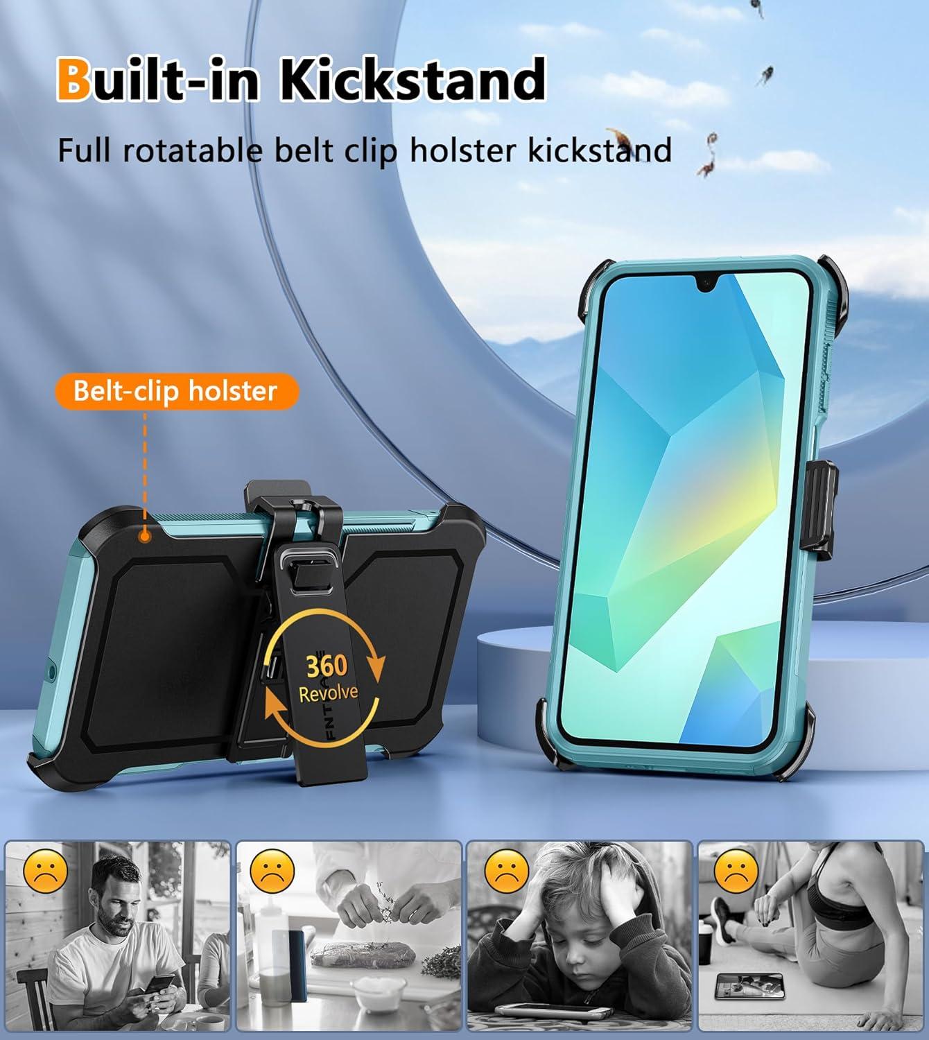 imageFNTCASE for Samsung Galaxy A155G Case Dual Layer Military Grade Drop Protection Cell Phone Cover with BeltClip Holster Shockproof Rugged Durable Heavy Duty Protective Bumper Tough BlackMint Green