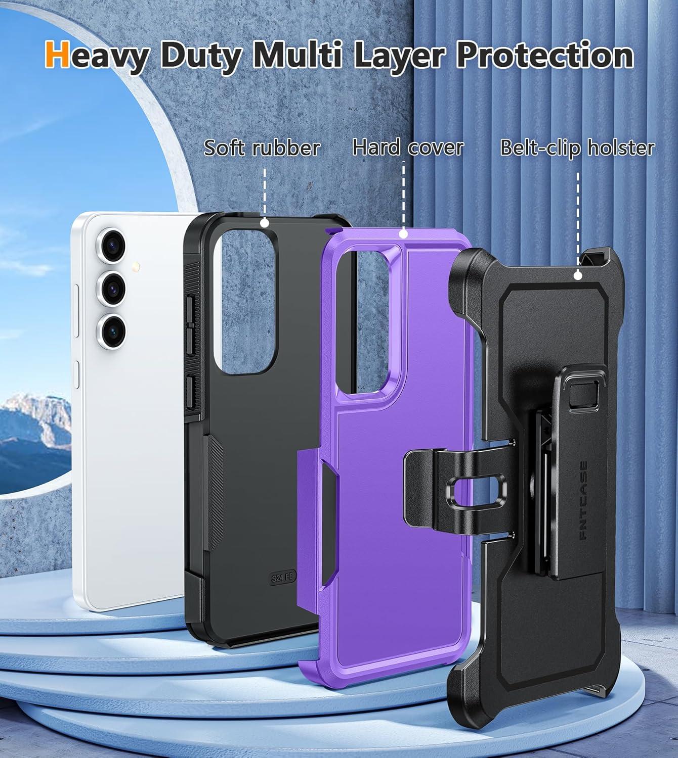 imageFNTCASE for Samsung Galaxy A155G Case Dual Layer Military Grade Drop Protection Cell Phone Cover with BeltClip Holster Shockproof Rugged Durable Heavy Duty Protective Bumper Tough BlackPurple