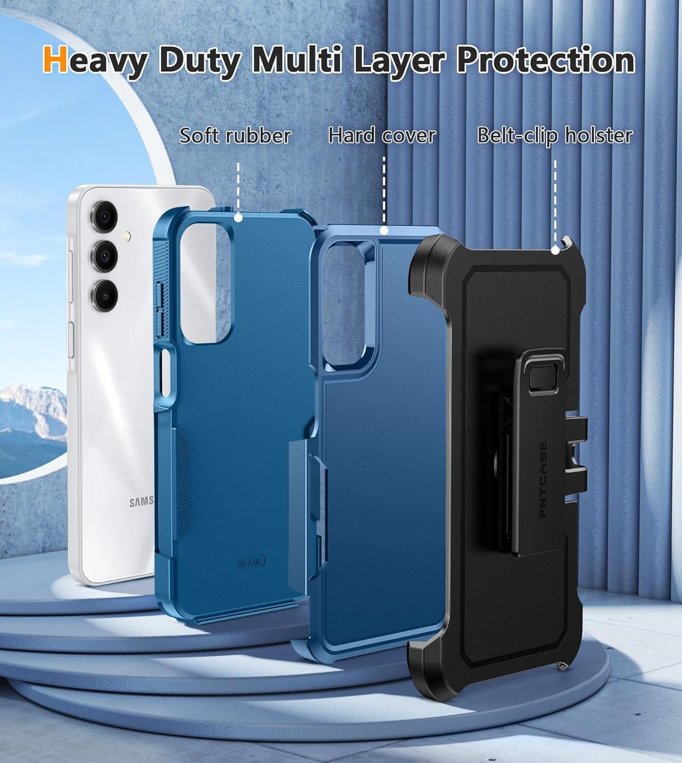 imageFNTCASE for Samsung Galaxy A155G Case Dual Layer Military Grade Drop Protection Cell Phone Cover with BeltClip Holster Shockproof Rugged Durable Heavy Duty Protective Bumper Tough BlackBlue