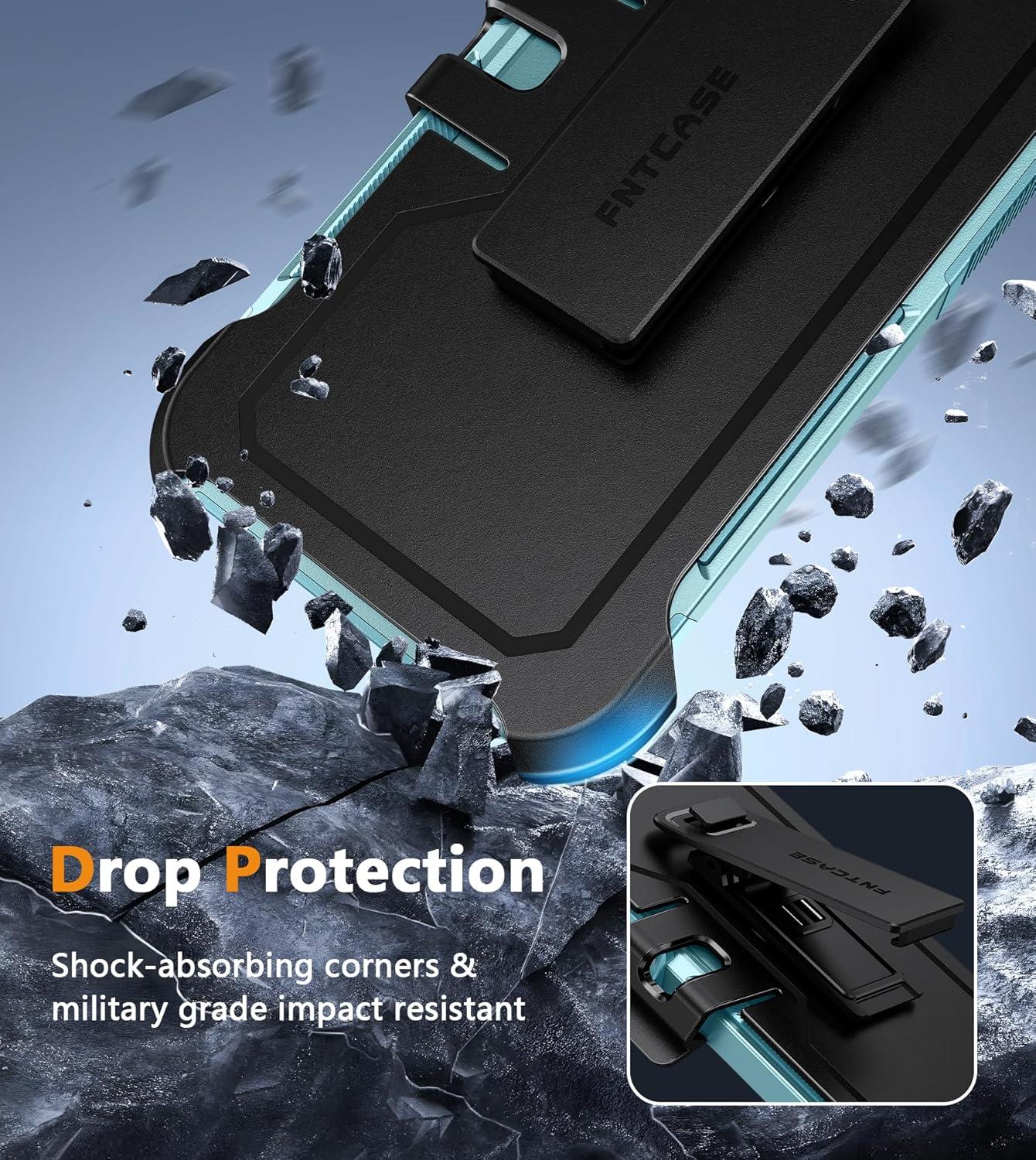imageFNTCASE for Samsung Galaxy A155G Case Dual Layer Military Grade Drop Protection Cell Phone Cover with BeltClip Holster Shockproof Rugged Durable Heavy Duty Protective Bumper Tough BlackMint Green