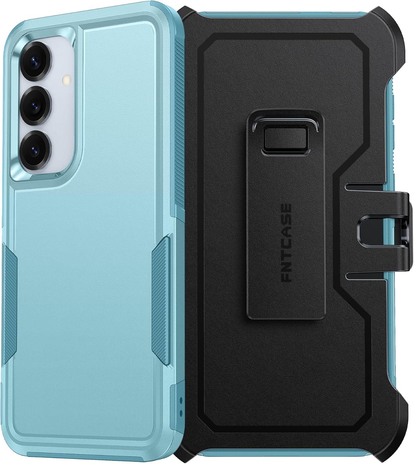 imageFNTCASE for Samsung Galaxy A155G Case Dual Layer Military Grade Drop Protection Cell Phone Cover with BeltClip Holster Shockproof Rugged Durable Heavy Duty Protective Bumper Tough BlackMint Green