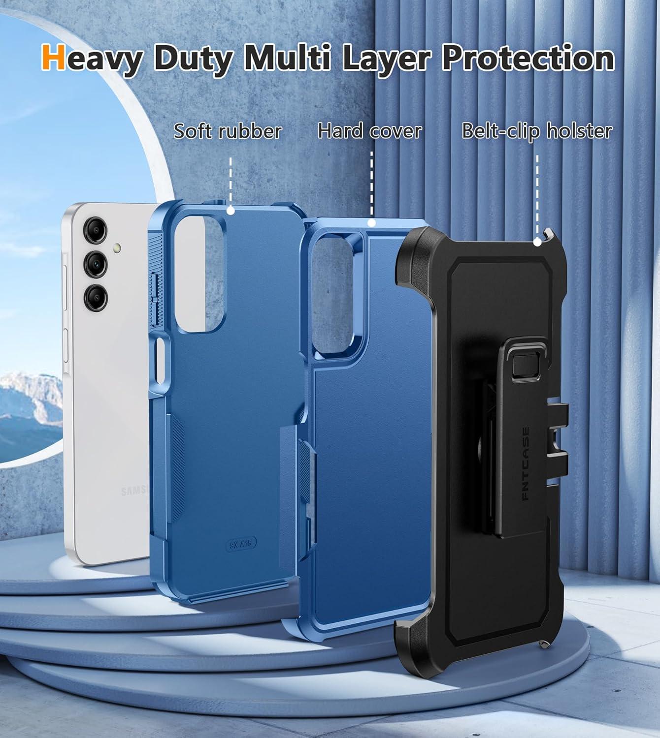 imageFNTCASE for Samsung Galaxy A155G Case Dual Layer Military Grade Drop Protection Cell Phone Cover with BeltClip Holster Shockproof Rugged Durable Heavy Duty Protective Bumper Tough BlackBlue