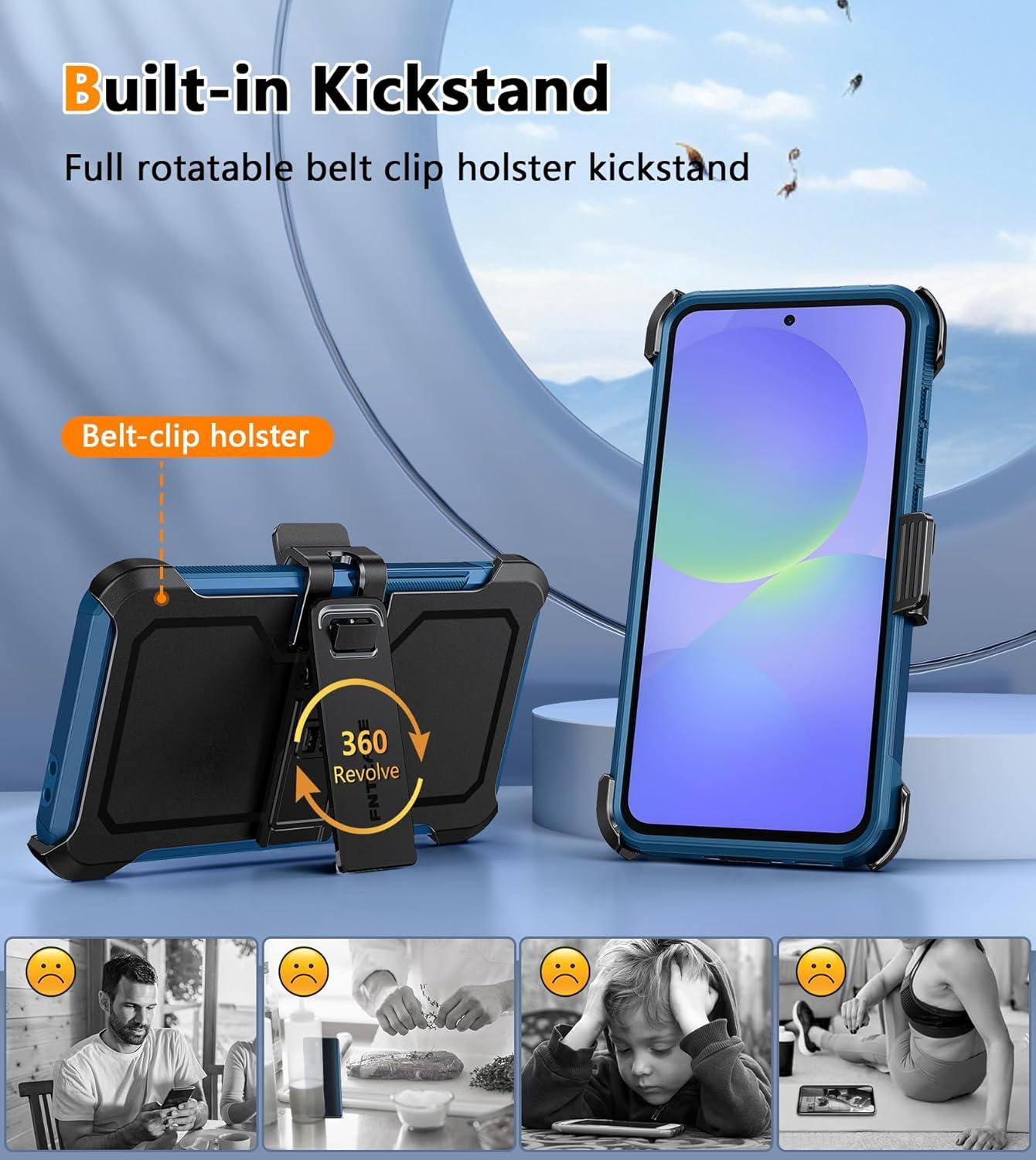 imageFNTCASE for Samsung Galaxy A155G Case Dual Layer Military Grade Drop Protection Cell Phone Cover with BeltClip Holster Shockproof Rugged Durable Heavy Duty Protective Bumper Tough BlackBlue