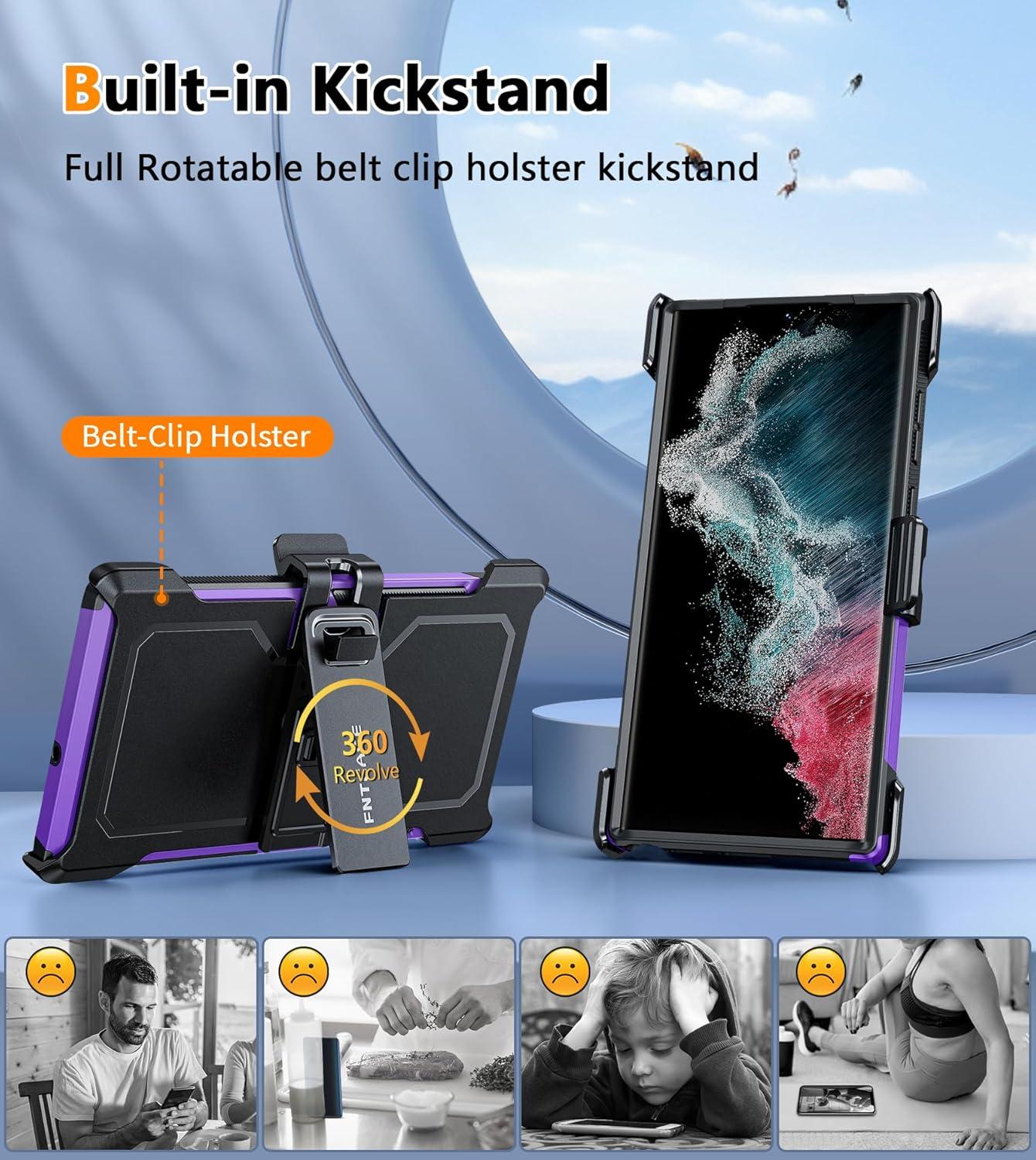 imageFNTCASE for Samsung Galaxy A155G Case Dual Layer Military Grade Drop Protection Cell Phone Cover with BeltClip Holster Shockproof Rugged Durable Heavy Duty Protective Bumper Tough BlackPurple