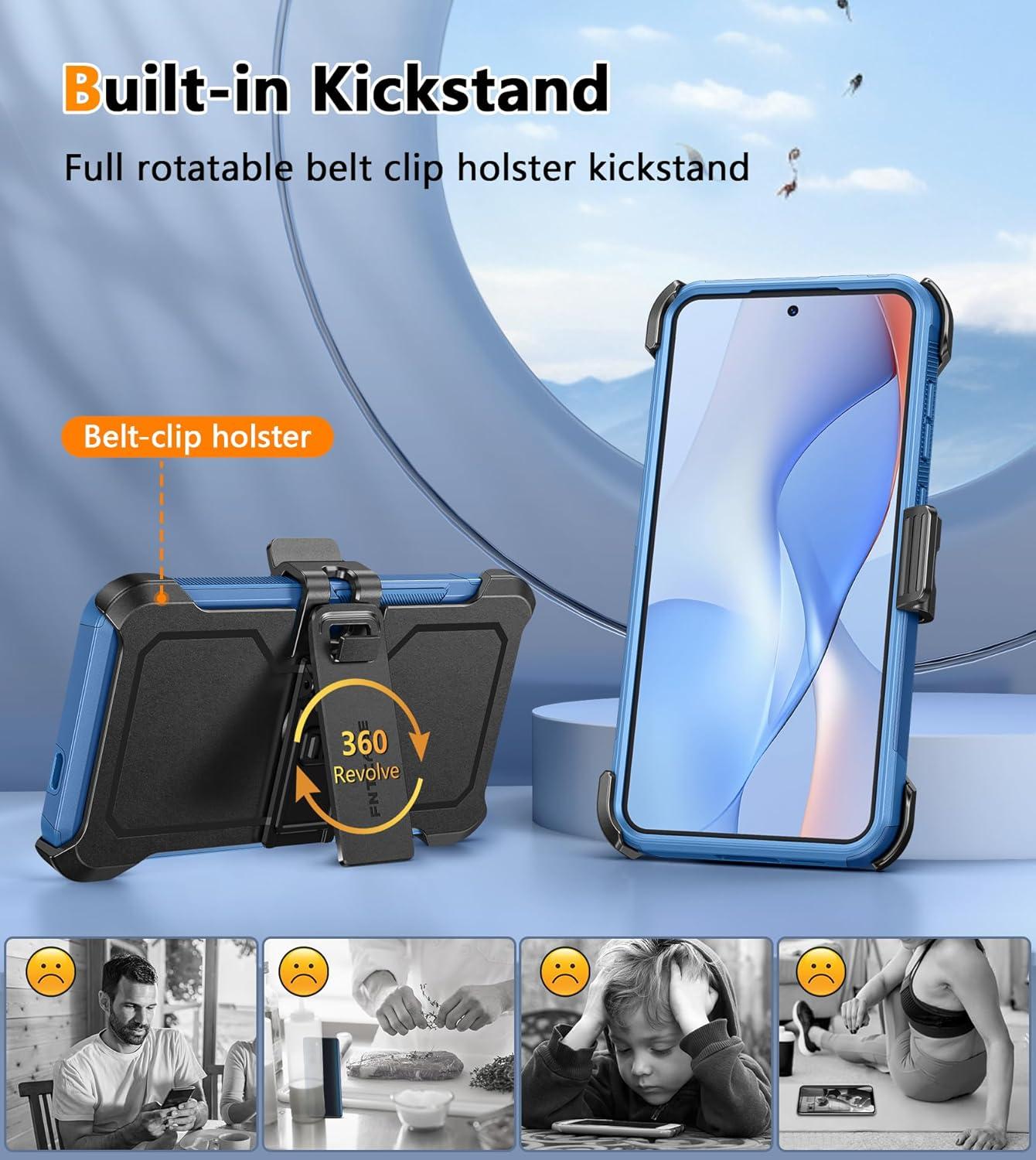 imageFNTCASE for Samsung Galaxy A155G Case Dual Layer Military Grade Drop Protection Cell Phone Cover with BeltClip Holster Shockproof Rugged Durable Heavy Duty Protective Bumper Tough BlackBlue