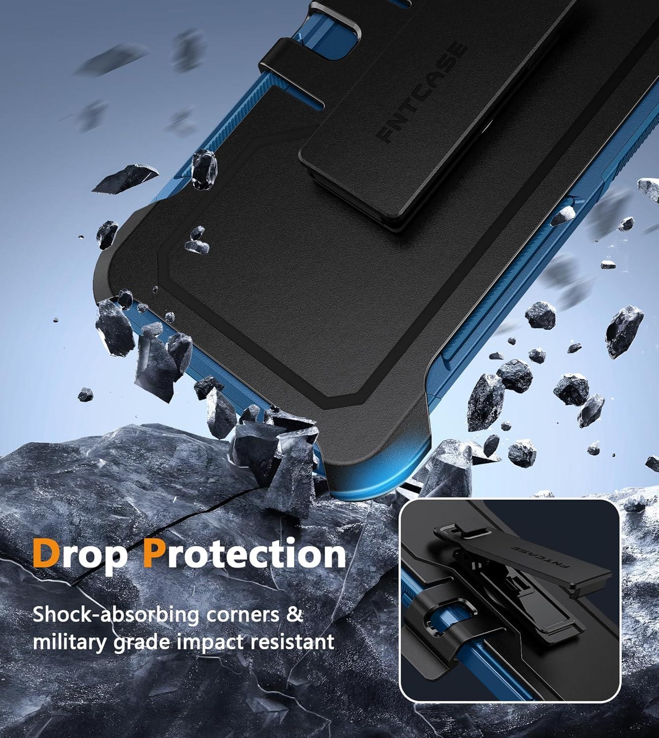 imageFNTCASE for Samsung Galaxy A155G Case Dual Layer Military Grade Drop Protection Cell Phone Cover with BeltClip Holster Shockproof Rugged Durable Heavy Duty Protective Bumper Tough BlackBlue