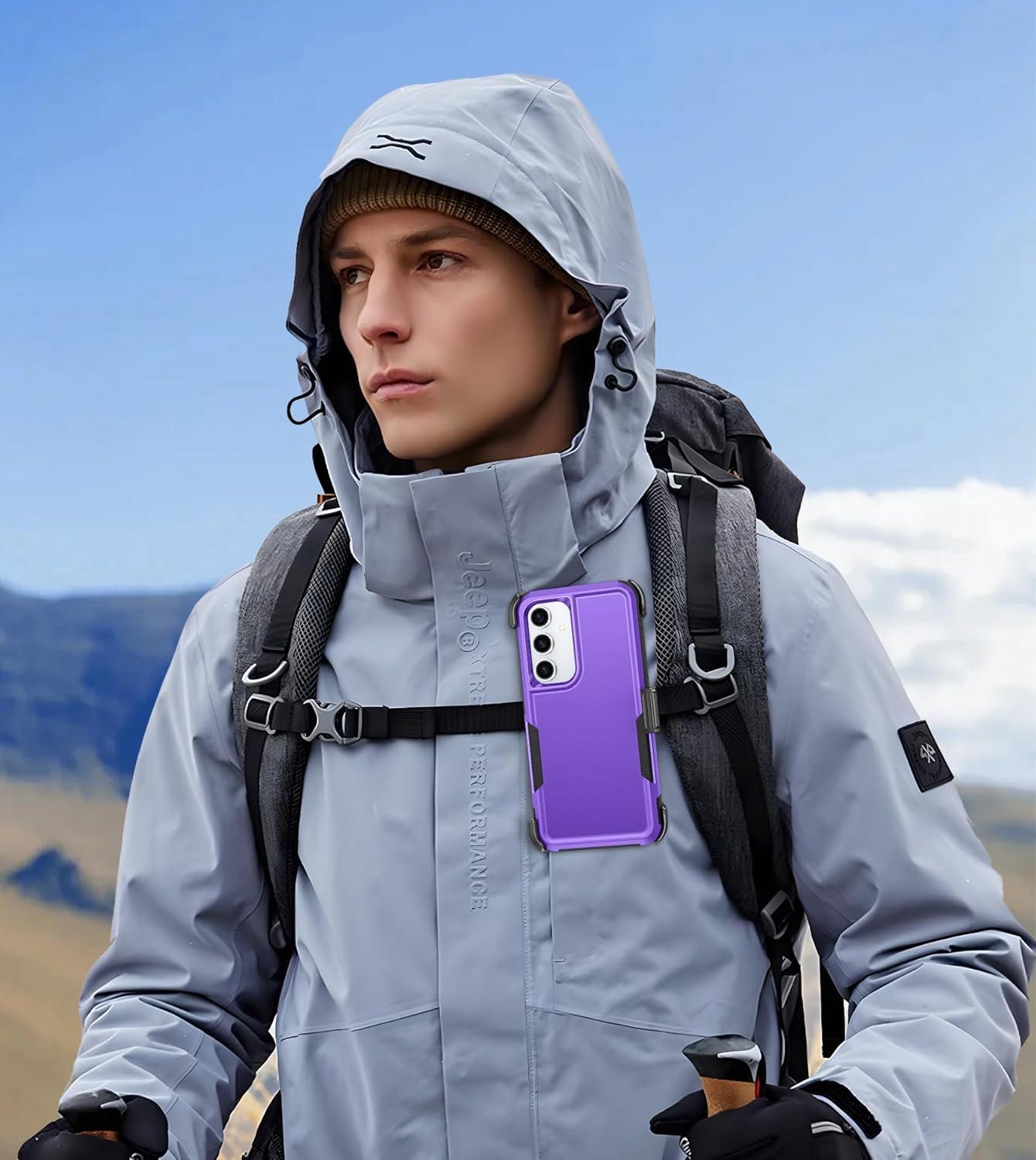 imageFNTCASE for Samsung Galaxy A155G Case Dual Layer Military Grade Drop Protection Cell Phone Cover with BeltClip Holster Shockproof Rugged Durable Heavy Duty Protective Bumper Tough BlackPurple