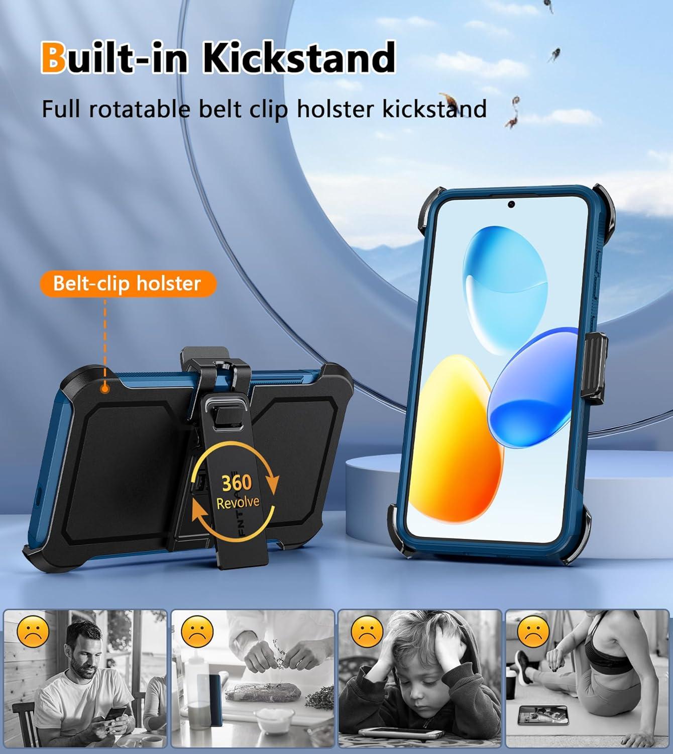 imageFNTCASE for Samsung Galaxy A155G Case Dual Layer Military Grade Drop Protection Cell Phone Cover with BeltClip Holster Shockproof Rugged Durable Heavy Duty Protective Bumper Tough BlackBlue