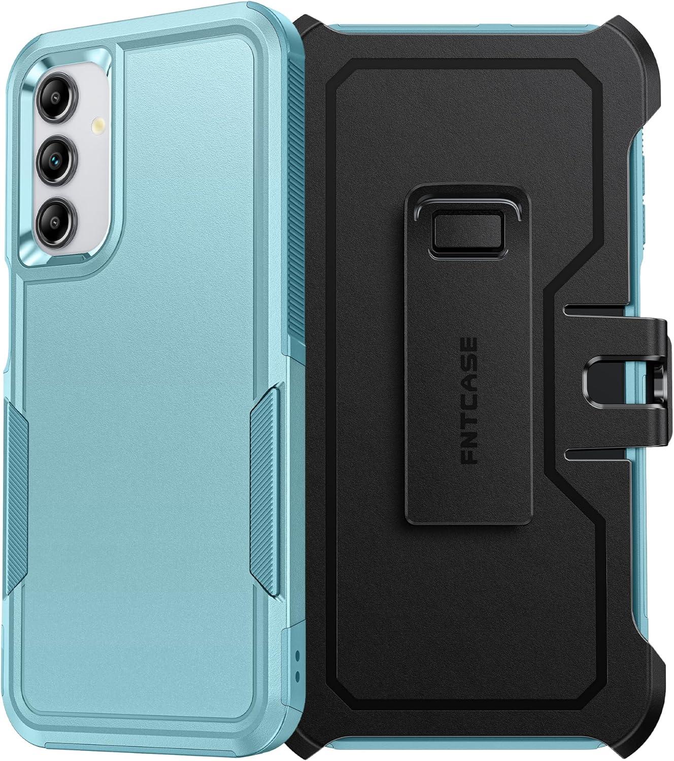 imageFNTCASE for Samsung Galaxy A155G Case Dual Layer Military Grade Drop Protection Cell Phone Cover with BeltClip Holster Shockproof Rugged Durable Heavy Duty Protective Bumper Tough BlackMint Green