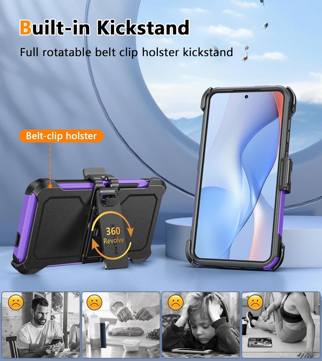 imageFNTCASE for Samsung Galaxy A155G Case Dual Layer Military Grade Drop Protection Cell Phone Cover with BeltClip Holster Shockproof Rugged Durable Heavy Duty Protective Bumper Tough BlackPurple