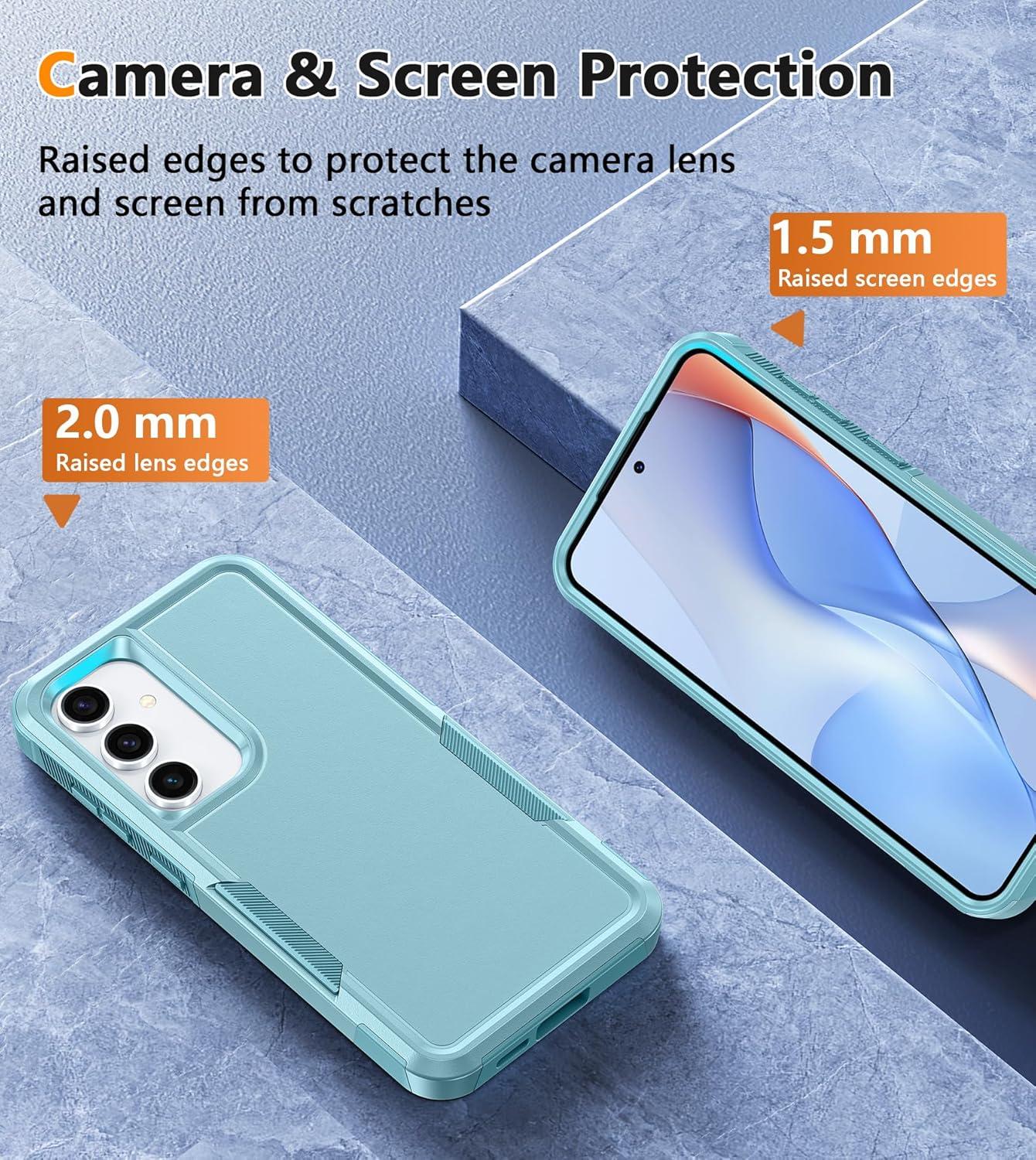 imageFNTCASE for Samsung Galaxy A155G Case Dual Layer Military Grade Drop Protection Cell Phone Cover with BeltClip Holster Shockproof Rugged Durable Heavy Duty Protective Bumper Tough BlackMint Green