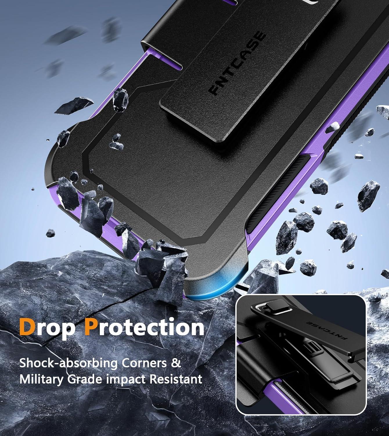 imageFNTCASE for Samsung Galaxy A155G Case Dual Layer Military Grade Drop Protection Cell Phone Cover with BeltClip Holster Shockproof Rugged Durable Heavy Duty Protective Bumper Tough BlackPurple