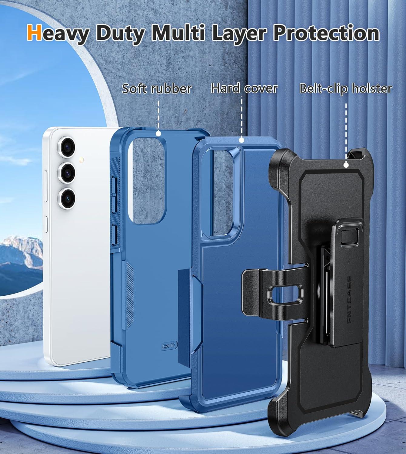 imageFNTCASE for Samsung Galaxy A155G Case Dual Layer Military Grade Drop Protection Cell Phone Cover with BeltClip Holster Shockproof Rugged Durable Heavy Duty Protective Bumper Tough BlackBlue