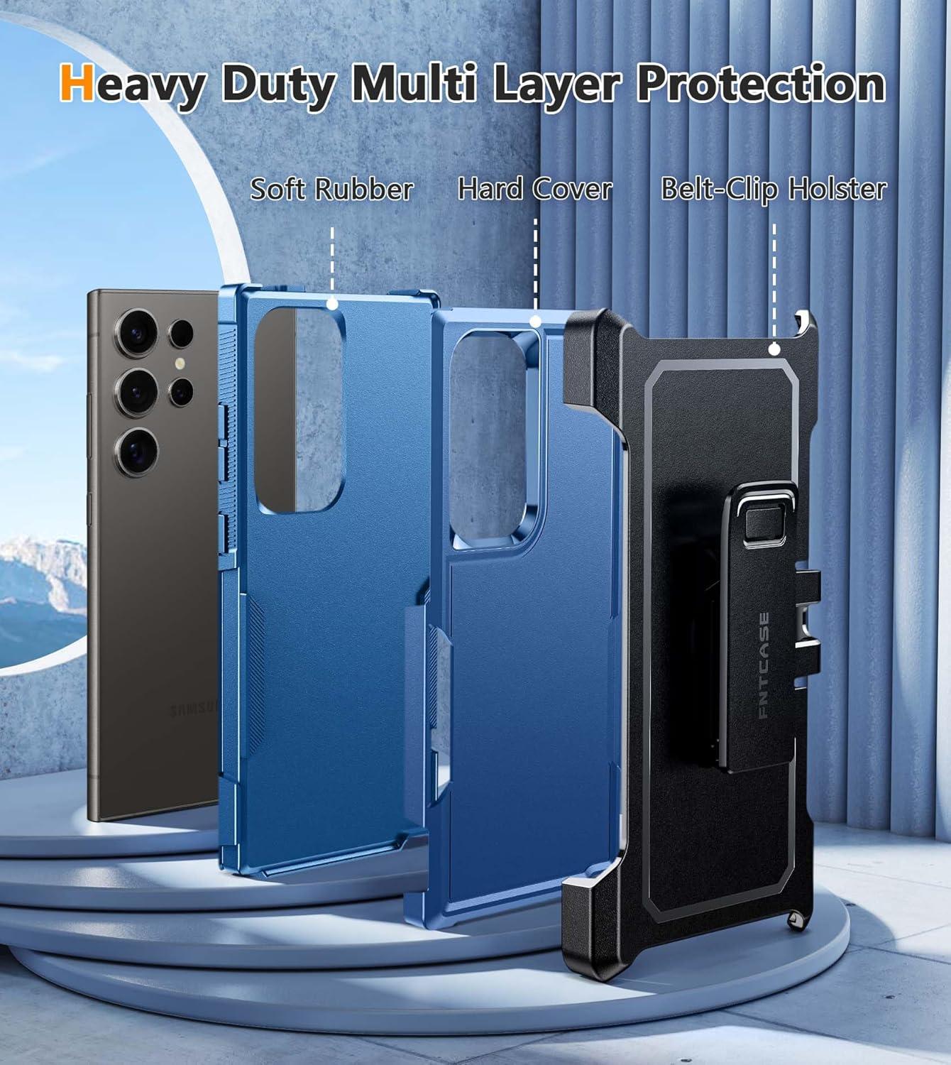 imageFNTCASE for Samsung Galaxy A155G Case Dual Layer Military Grade Drop Protection Cell Phone Cover with BeltClip Holster Shockproof Rugged Durable Heavy Duty Protective Bumper Tough BlackBlue