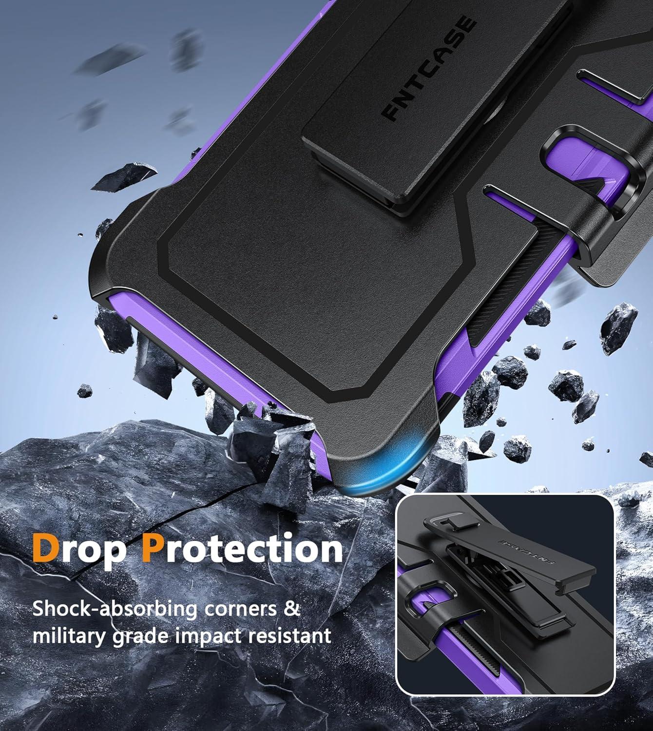 imageFNTCASE for Samsung Galaxy A155G Case Dual Layer Military Grade Drop Protection Cell Phone Cover with BeltClip Holster Shockproof Rugged Durable Heavy Duty Protective Bumper Tough BlackPurple