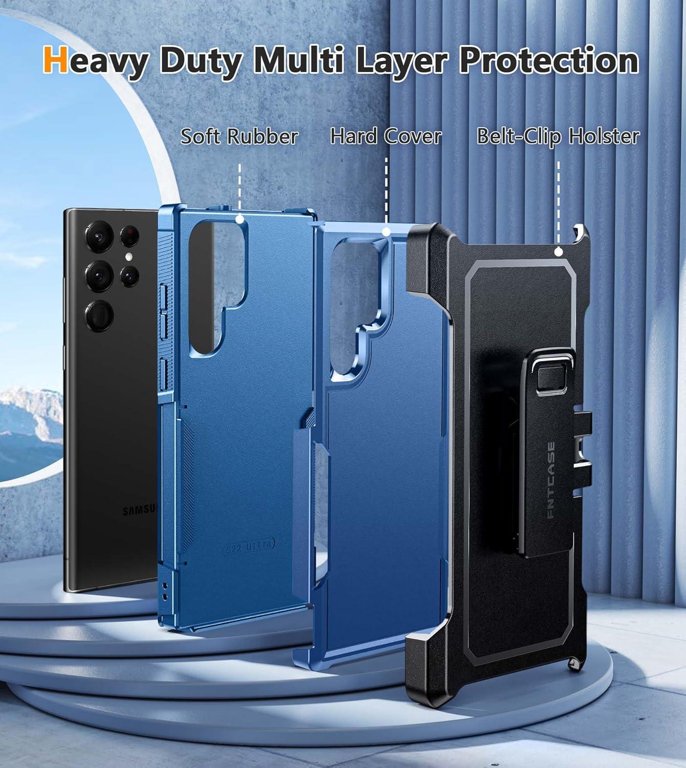 imageFNTCASE for Samsung Galaxy A155G Case Dual Layer Military Grade Drop Protection Cell Phone Cover with BeltClip Holster Shockproof Rugged Durable Heavy Duty Protective Bumper Tough BlackBlue