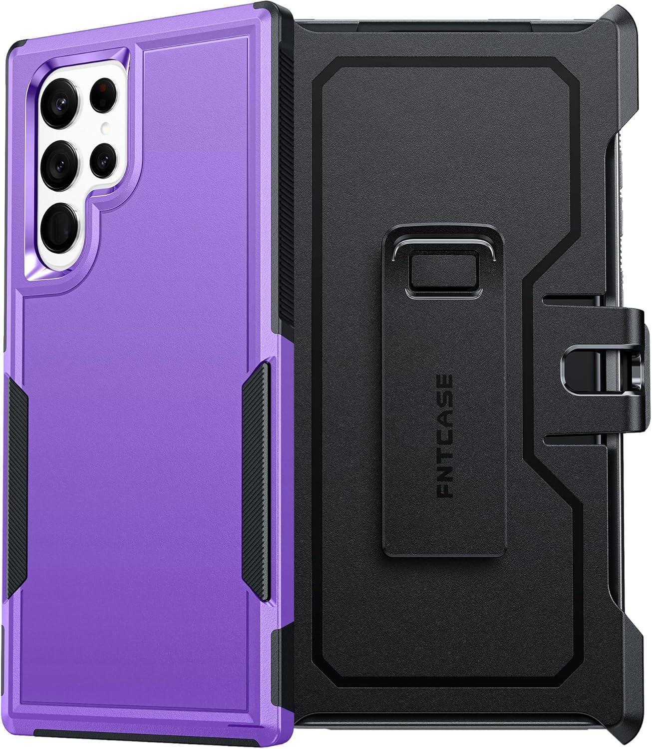 imageFNTCASE for Samsung Galaxy A155G Case Dual Layer Military Grade Drop Protection Cell Phone Cover with BeltClip Holster Shockproof Rugged Durable Heavy Duty Protective Bumper Tough BlackPurple