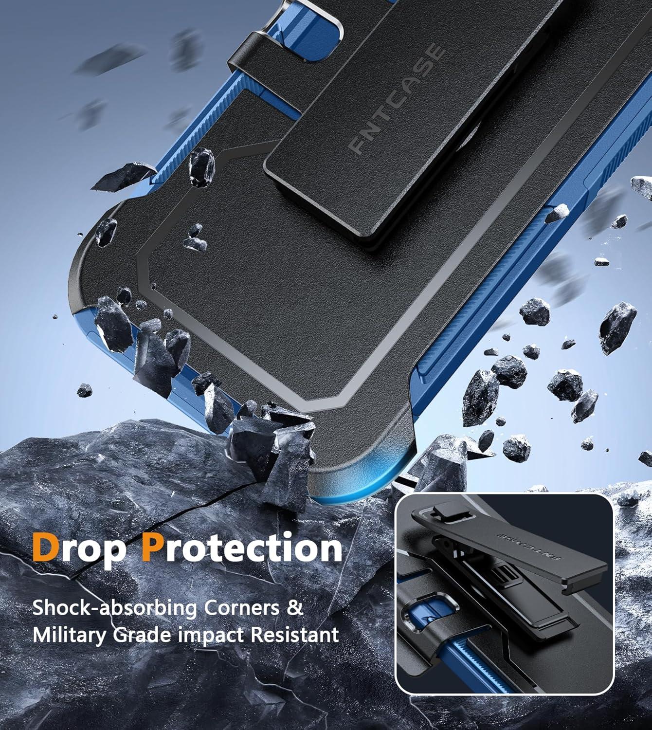 imageFNTCASE for Samsung Galaxy A155G Case Dual Layer Military Grade Drop Protection Cell Phone Cover with BeltClip Holster Shockproof Rugged Durable Heavy Duty Protective Bumper Tough BlackBlue