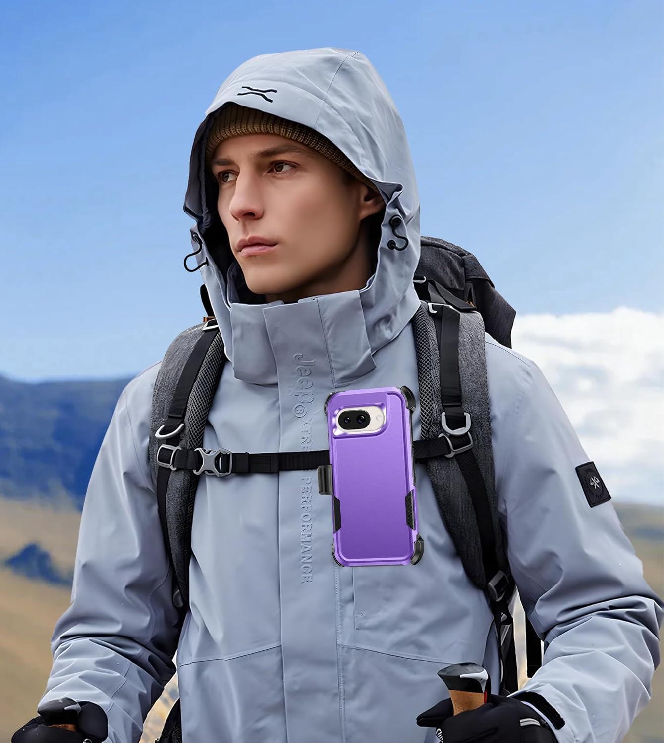 imageFNTCASE for Samsung Galaxy A155G Case Dual Layer Military Grade Drop Protection Cell Phone Cover with BeltClip Holster Shockproof Rugged Durable Heavy Duty Protective Bumper Tough BlackPurple