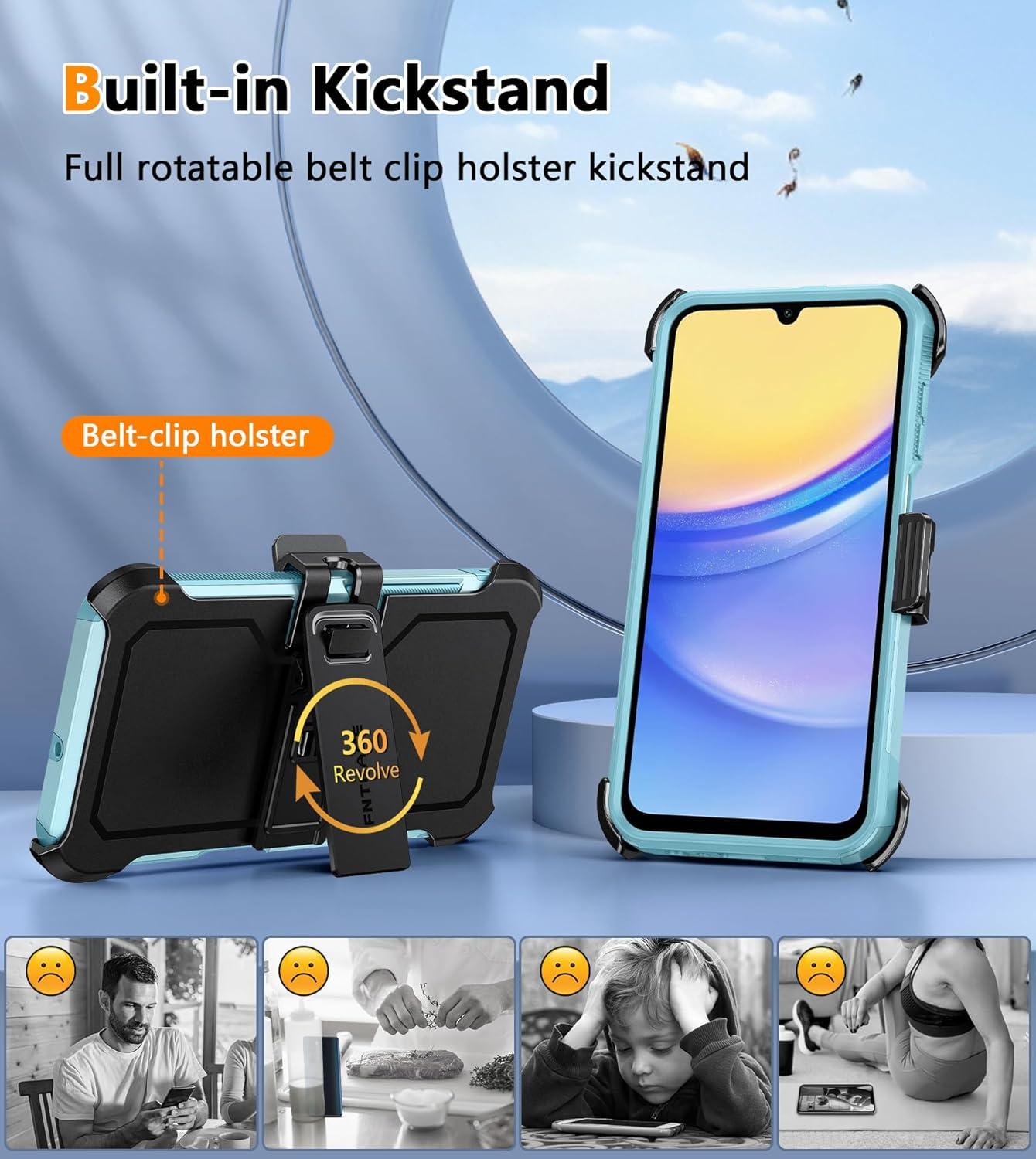 imageFNTCASE for Samsung Galaxy A155G Case Dual Layer Military Grade Drop Protection Cell Phone Cover with BeltClip Holster Shockproof Rugged Durable Heavy Duty Protective Bumper Tough BlackMint Green
