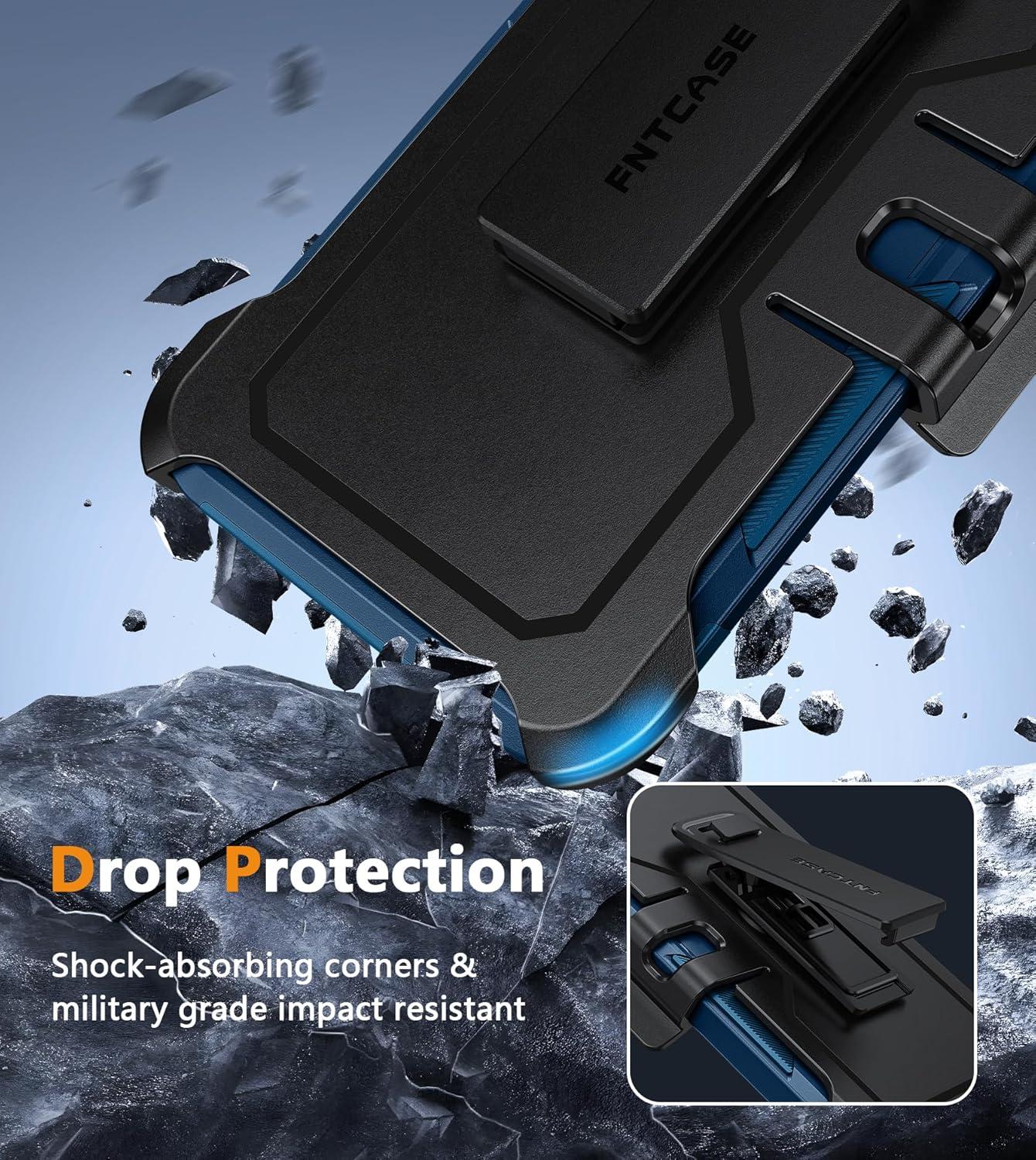 imageFNTCASE for Samsung Galaxy A155G Case Dual Layer Military Grade Drop Protection Cell Phone Cover with BeltClip Holster Shockproof Rugged Durable Heavy Duty Protective Bumper Tough BlackBlue