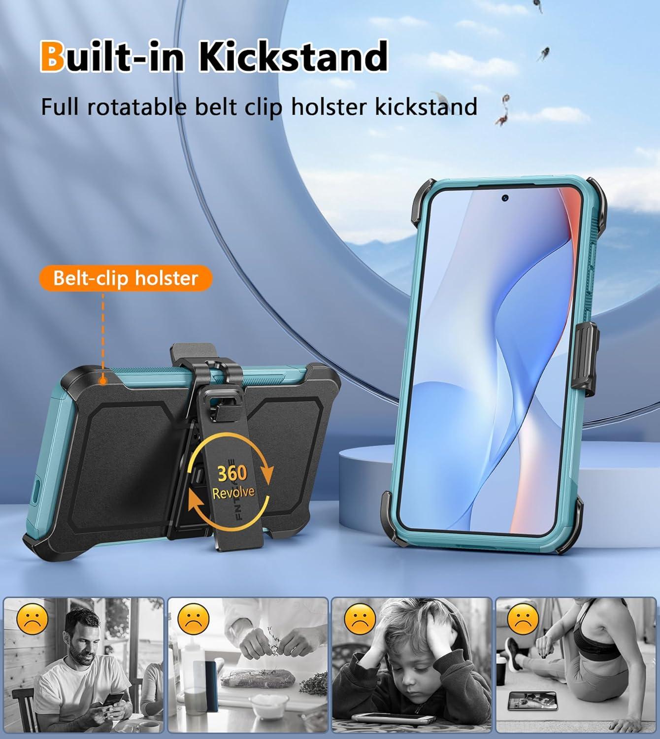 imageFNTCASE for Samsung Galaxy A155G Case Dual Layer Military Grade Drop Protection Cell Phone Cover with BeltClip Holster Shockproof Rugged Durable Heavy Duty Protective Bumper Tough BlackMint Green