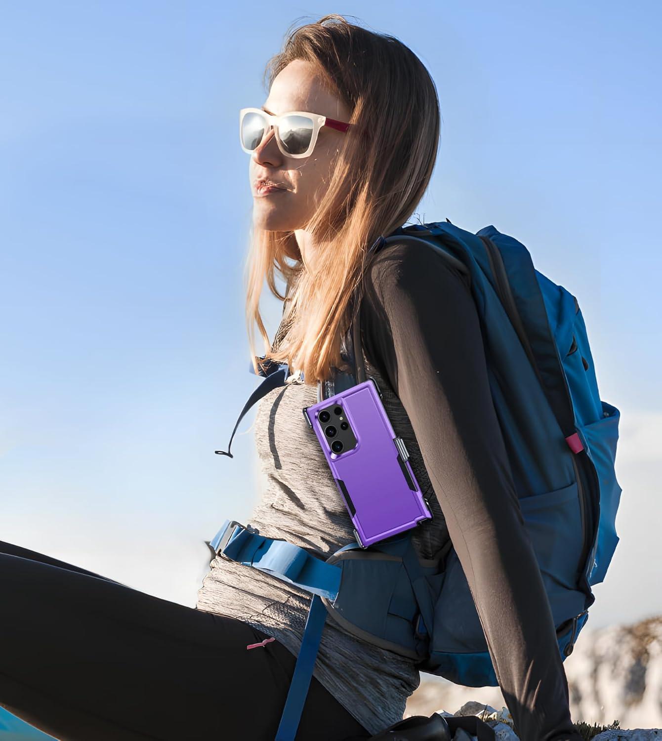 imageFNTCASE for Samsung Galaxy A155G Case Dual Layer Military Grade Drop Protection Cell Phone Cover with BeltClip Holster Shockproof Rugged Durable Heavy Duty Protective Bumper Tough BlackPurple