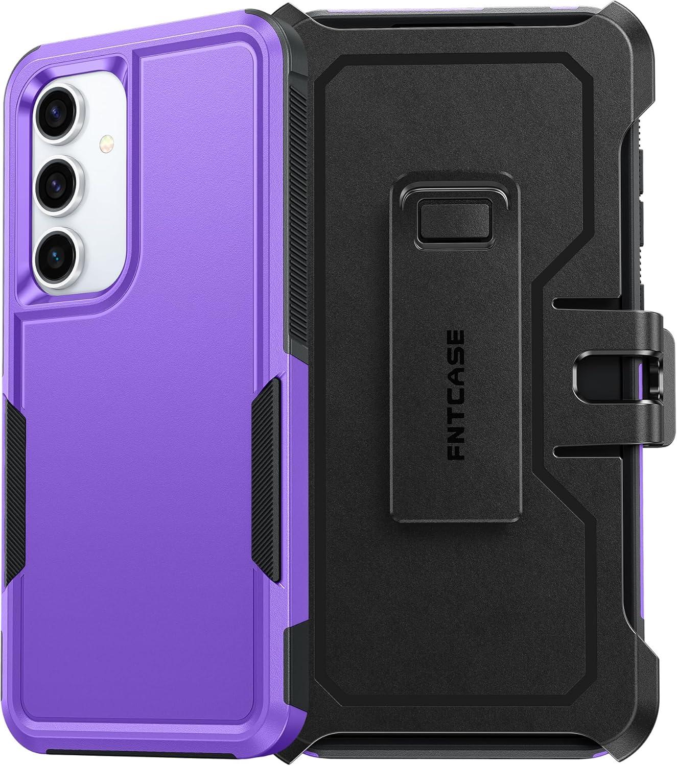 imageFNTCASE for Samsung Galaxy A155G Case Dual Layer Military Grade Drop Protection Cell Phone Cover with BeltClip Holster Shockproof Rugged Durable Heavy Duty Protective Bumper Tough BlackPurple