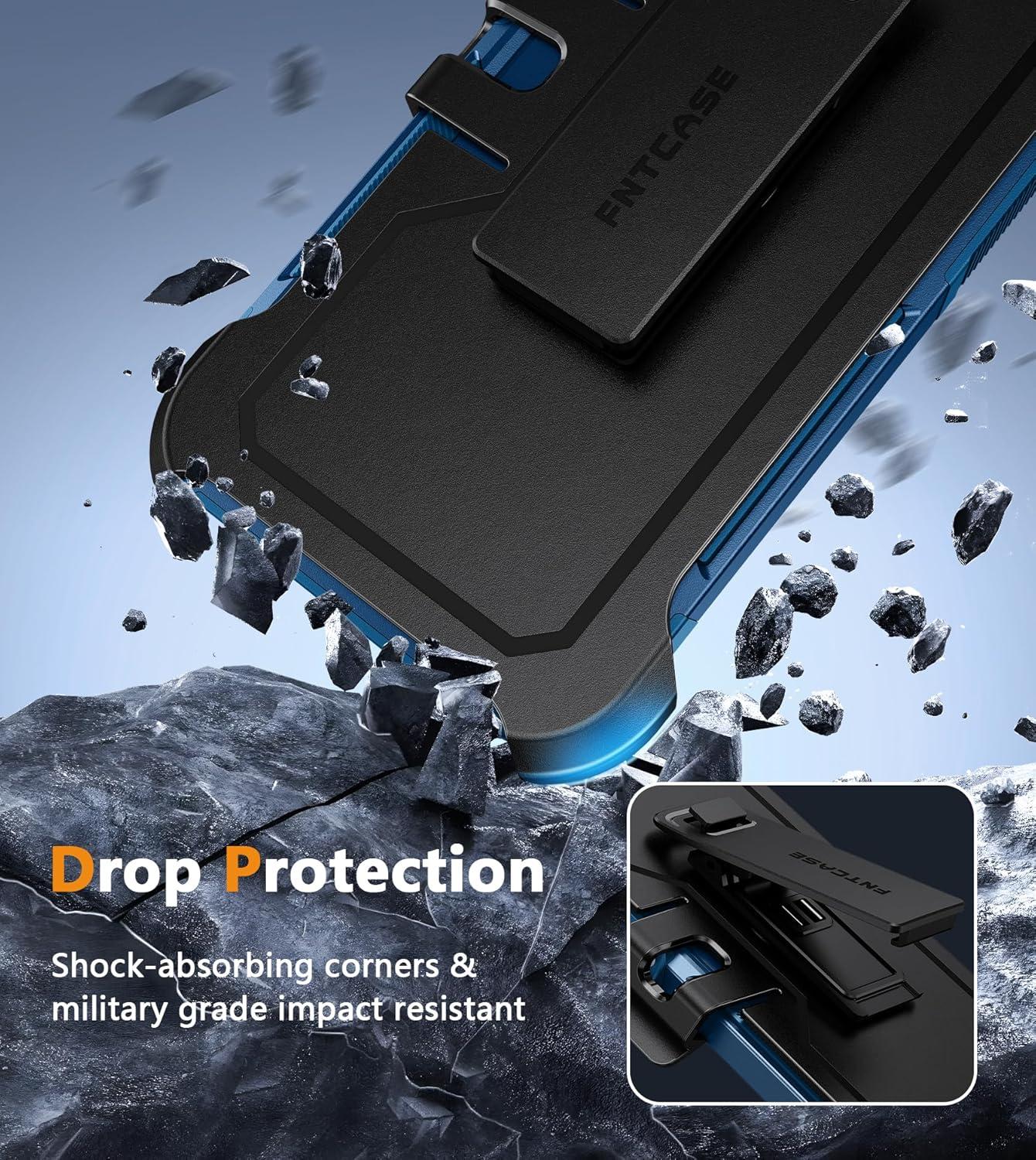 imageFNTCASE for Samsung Galaxy A155G Case Dual Layer Military Grade Drop Protection Cell Phone Cover with BeltClip Holster Shockproof Rugged Durable Heavy Duty Protective Bumper Tough BlackBlue
