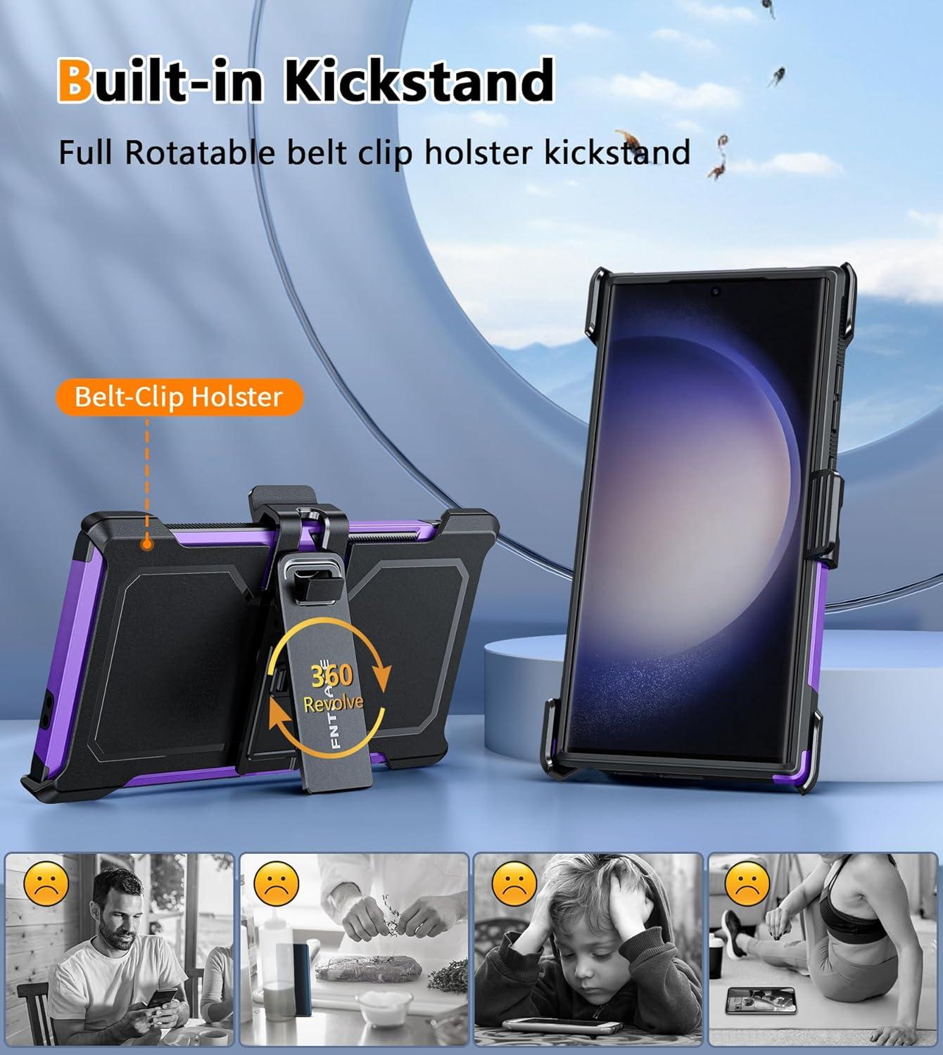 imageFNTCASE for Samsung Galaxy A155G Case Dual Layer Military Grade Drop Protection Cell Phone Cover with BeltClip Holster Shockproof Rugged Durable Heavy Duty Protective Bumper Tough BlackPurple
