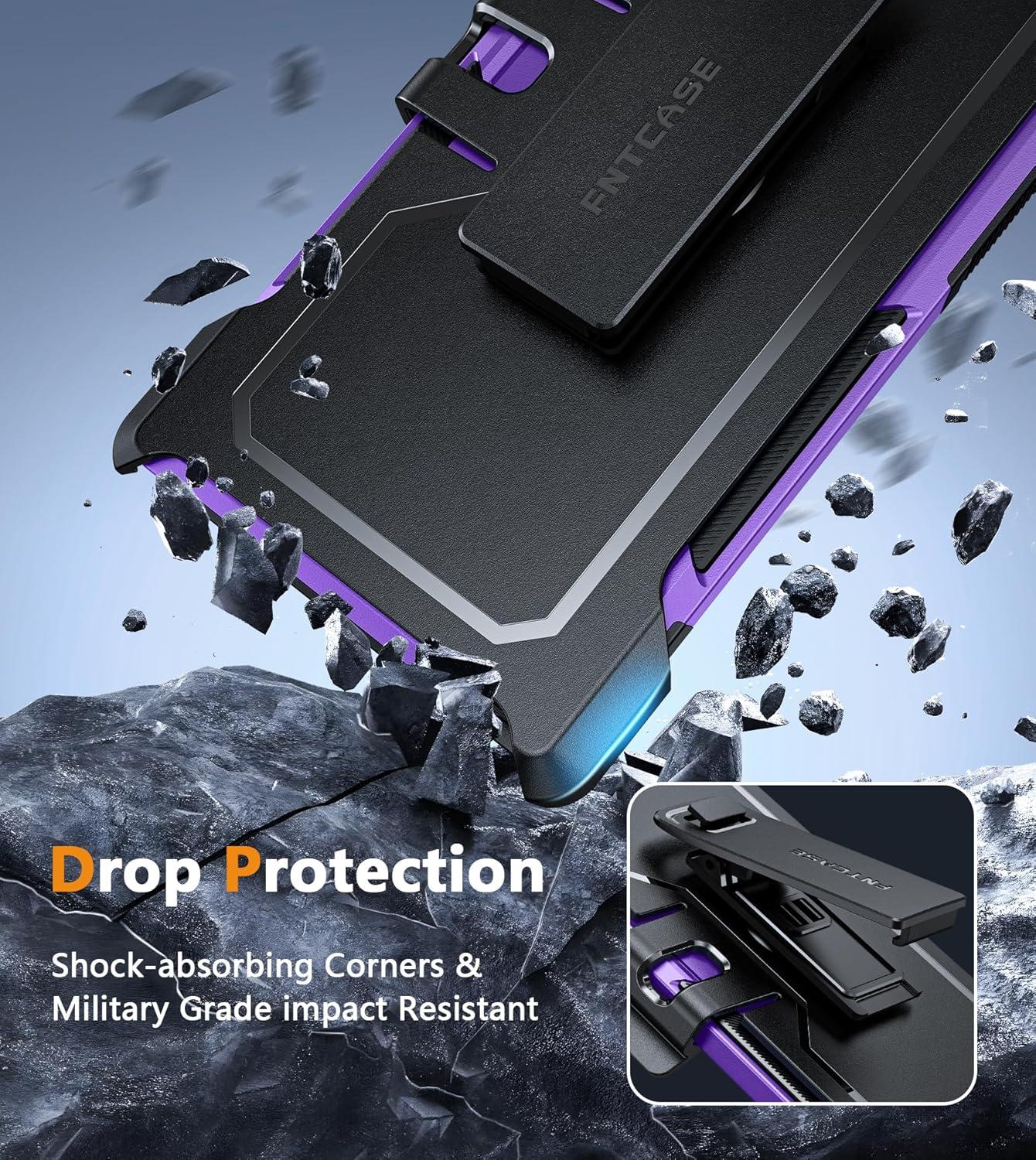 imageFNTCASE for Samsung Galaxy A155G Case Dual Layer Military Grade Drop Protection Cell Phone Cover with BeltClip Holster Shockproof Rugged Durable Heavy Duty Protective Bumper Tough BlackPurple