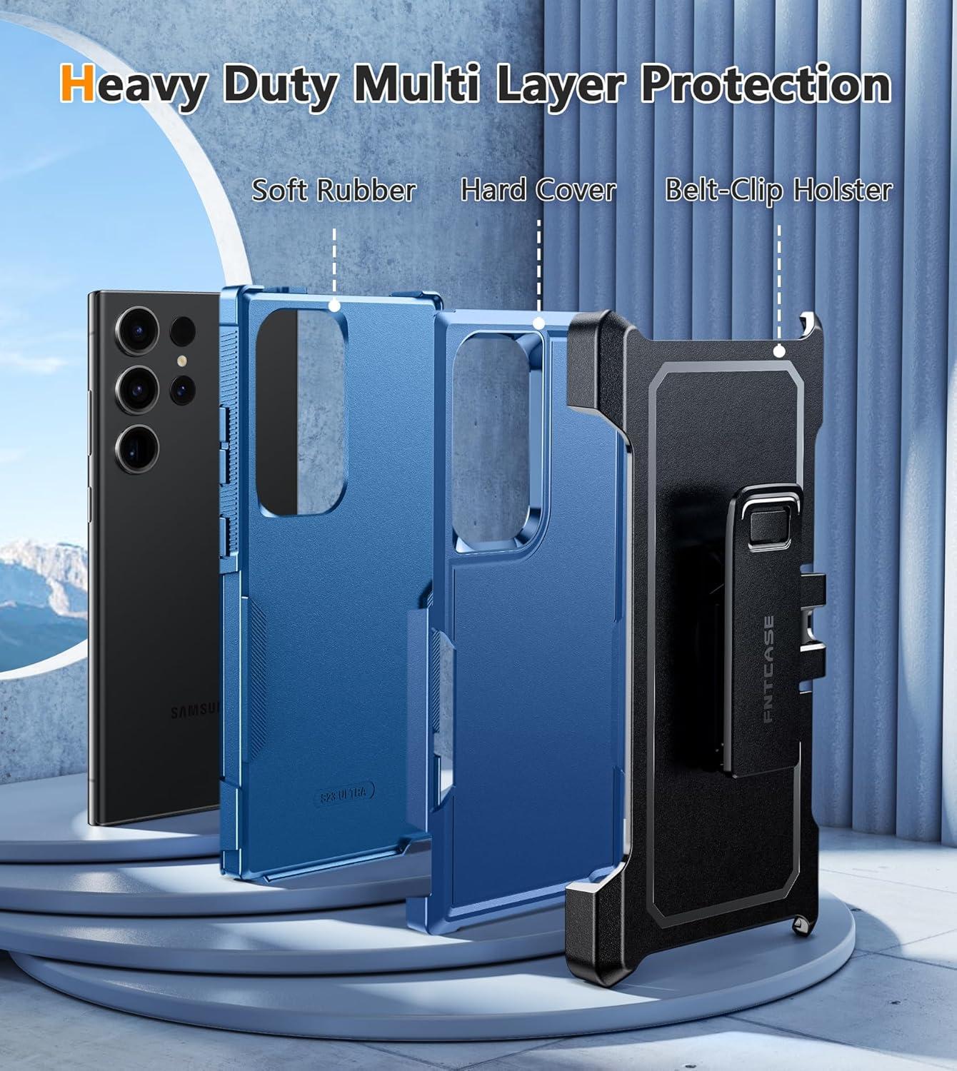 imageFNTCASE for Samsung Galaxy A155G Case Dual Layer Military Grade Drop Protection Cell Phone Cover with BeltClip Holster Shockproof Rugged Durable Heavy Duty Protective Bumper Tough BlackBlue